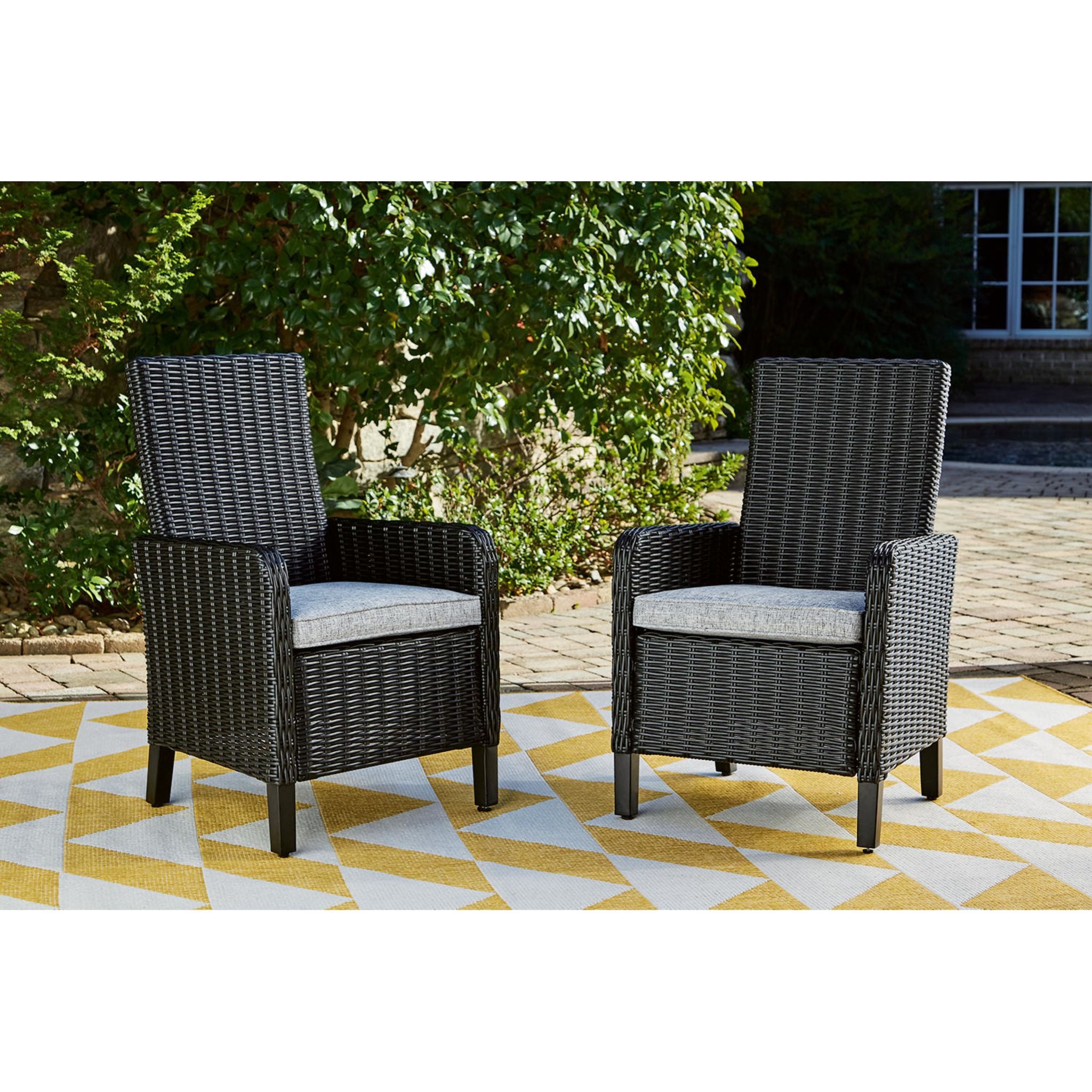 Beachcroft Outdoor Arm Chair with Cushion (Set of 2) - Waterproof Patio Furniture, Black/Light Gray - Perfect for Poolside, Garden, Deck & Backyard Relaxation