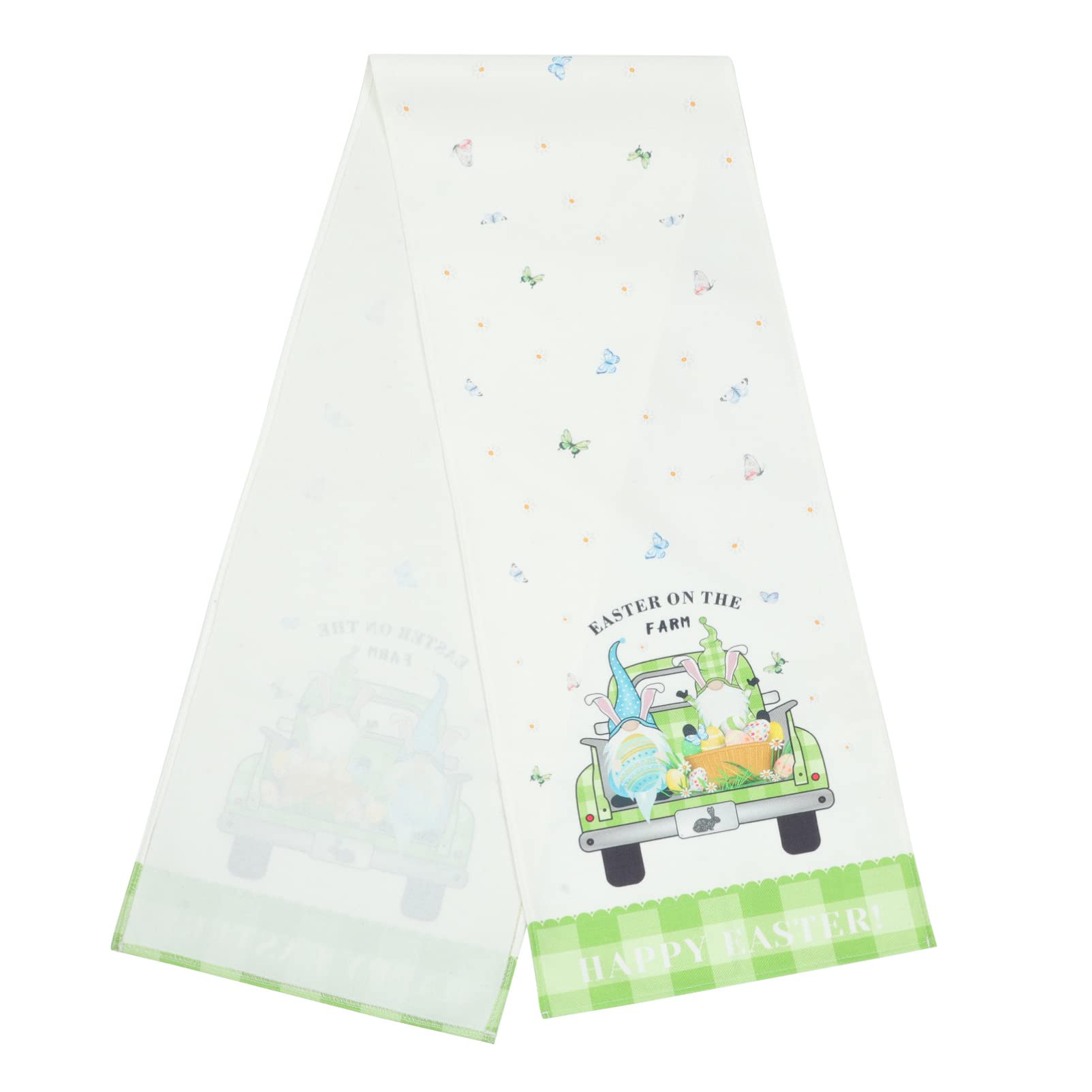 VALICLUD Easter Table Runner - Cartoon Butterfly Gnome Design Polyester Cotton Tablecloth for Kitchen, Dining Room - Holiday & Birthday Party Decor (33 x 178cm) - Perfect for Spring Celebrations, Easter Brunch, and Festive Home Decor