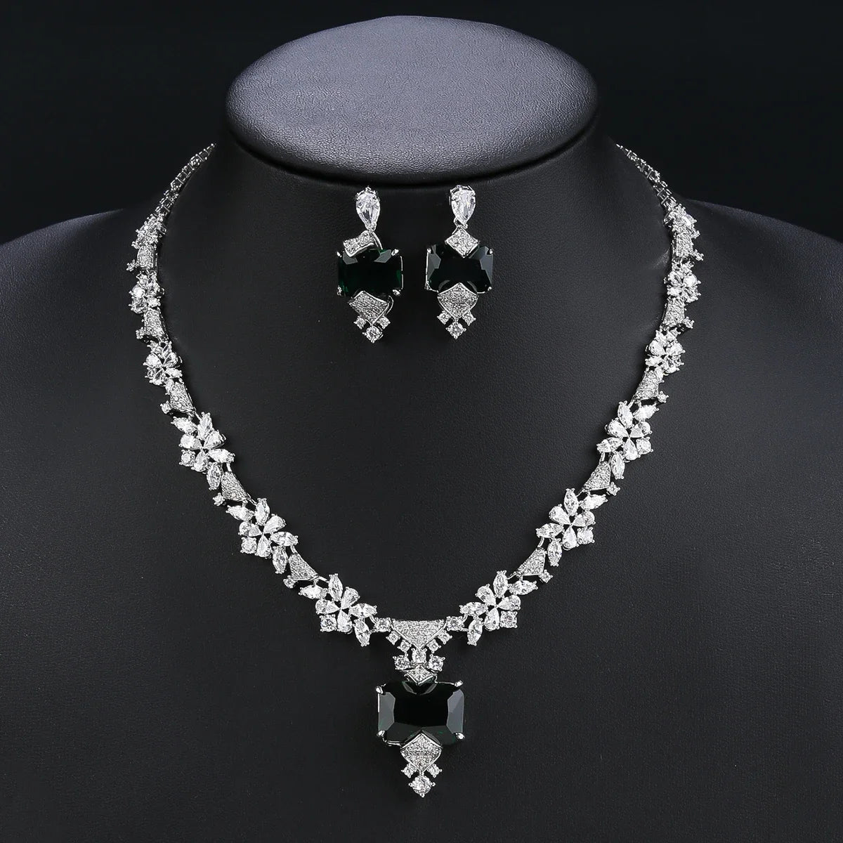 Elegant CZ Cubic Zirconia Pendant Necklace & Earrings Set for Women - Bridal Wedding Jewelry Gift - Perfect for Anniversary, Engagement & Special Occasions