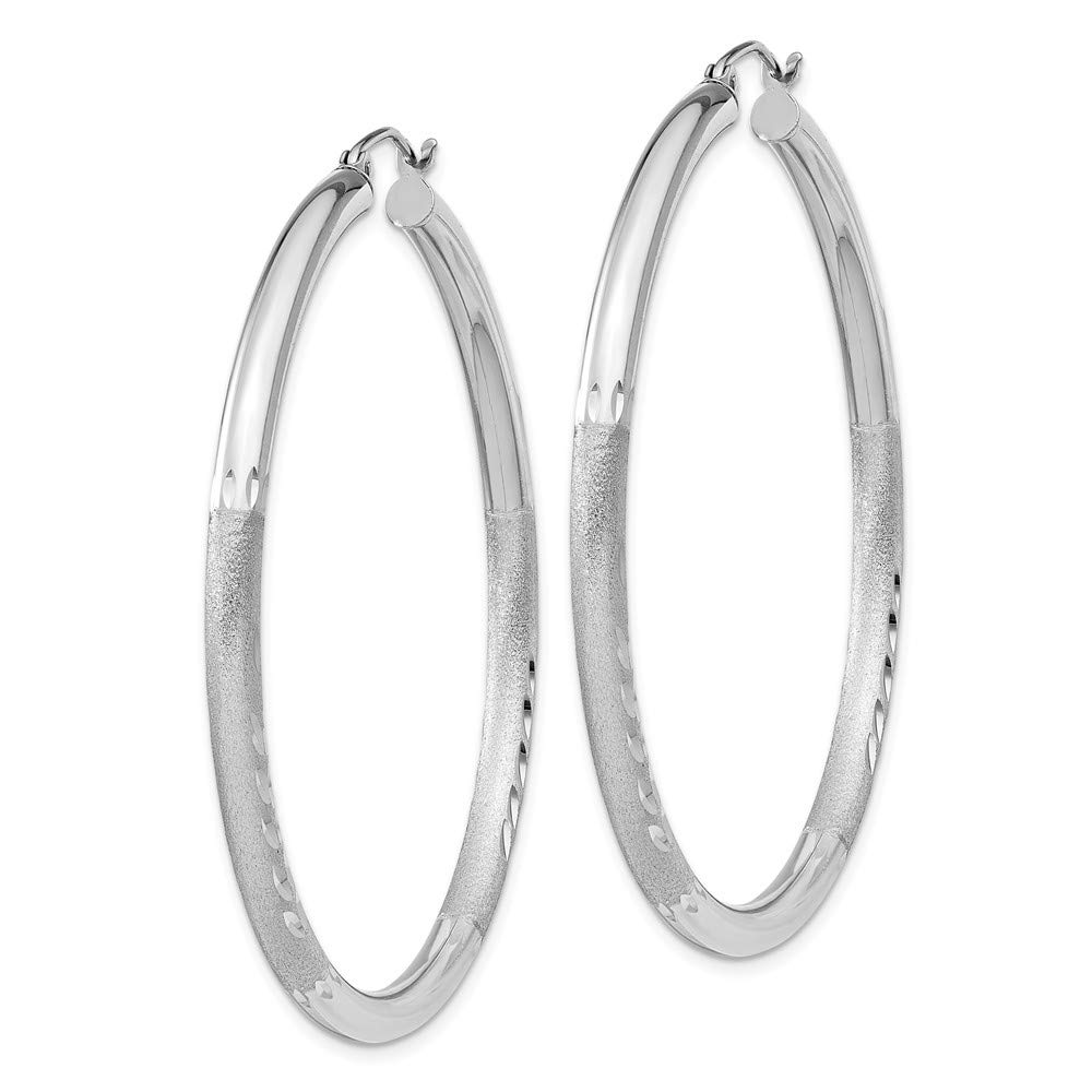 Sterling Silver Rhodium-Plated 3.00mm Satin & Shiny-Cut Hoop Earrings for Women | QE4247 | Perfect for Everyday Wear, Parties & Special Occasions
