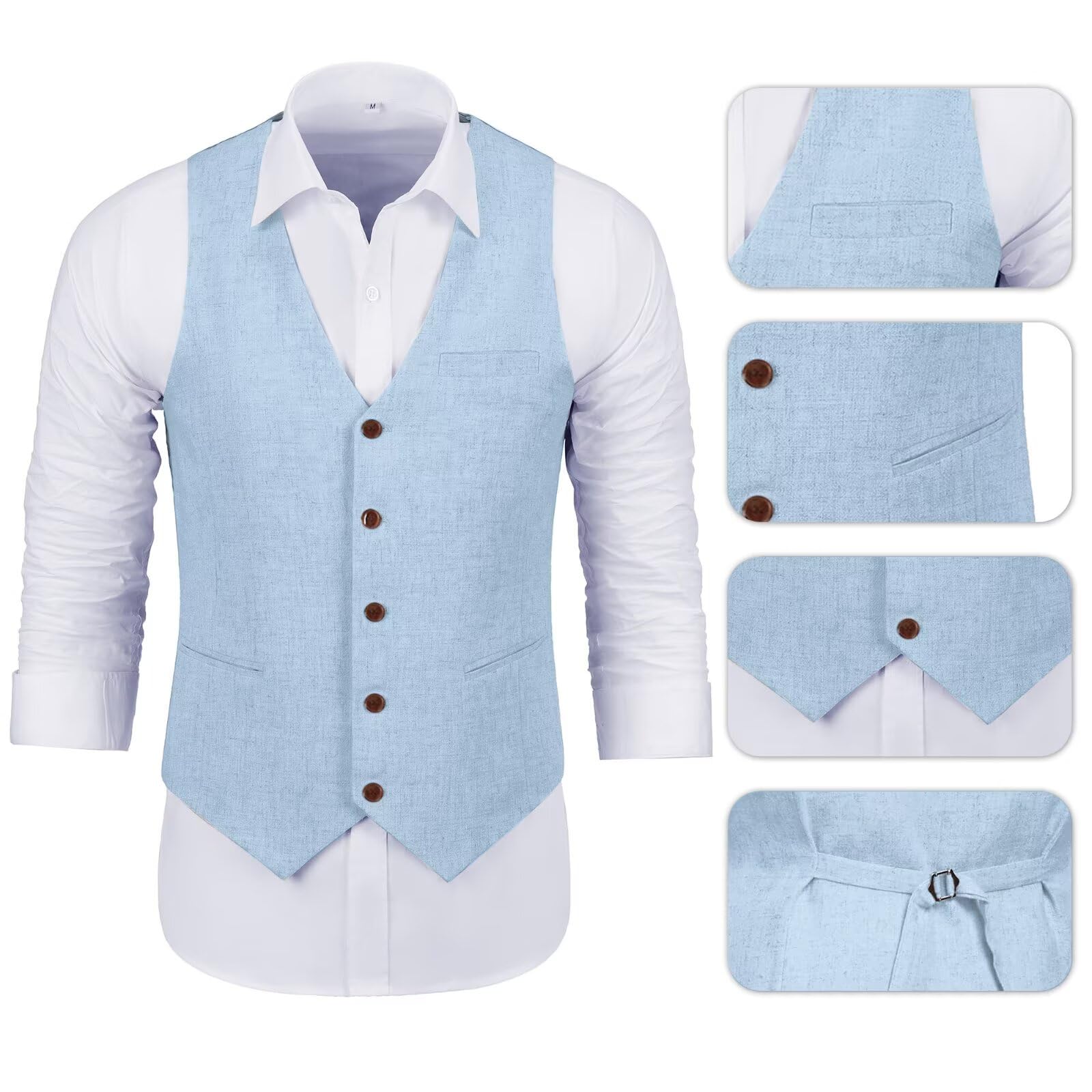 Men's Linen 3-Piece Suit Set - Breathable Summer Wedding Blazer, Vest & Pants for Groomsmen, Beach Ceremony & Prom Tuxedo | Formal Attire for Outdoor Events & Special Occasions