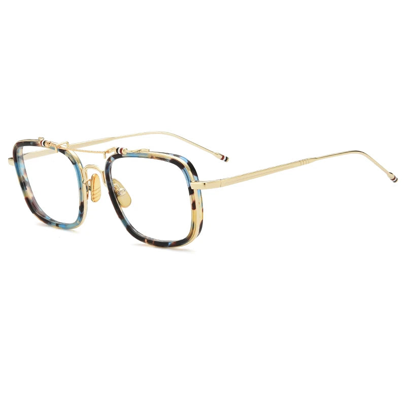 Black Unisex Square Double Bridge Acetate Eyeglasses Frame - Lightweight Alloy & Acetate Design for Men & Women - Perfect for Reading, Work, and Fashion Accessories (Model TBS816)