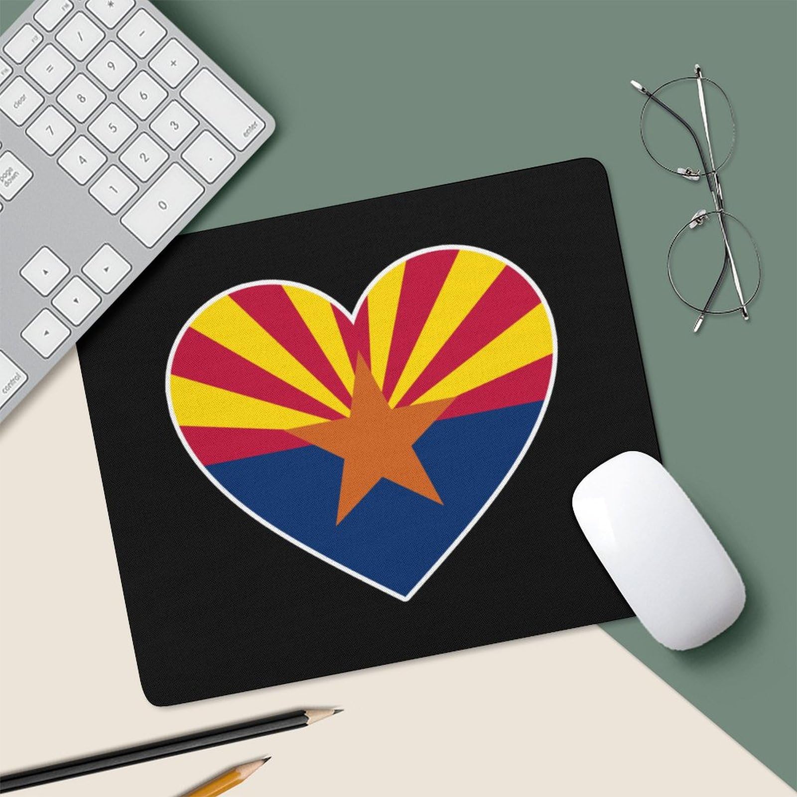 Arizona Flag Heart Mouse Pad - Non-Slip Rubber Base Desk Mat for Laptop & Gaming (25x30cm) | Perfect for Office, Home & Gaming Setup