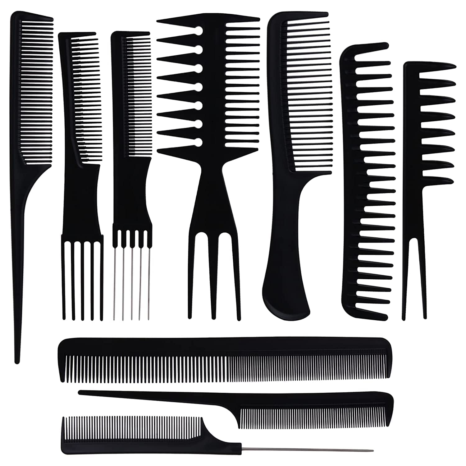 GLOW FIRST 10-Piece Professional Hair Comb Set for Cutting, Styling & Detangling - Black Hair Brushes for Salon & Home Use - Perfect for Barbers, Stylists & DIY Hair Care