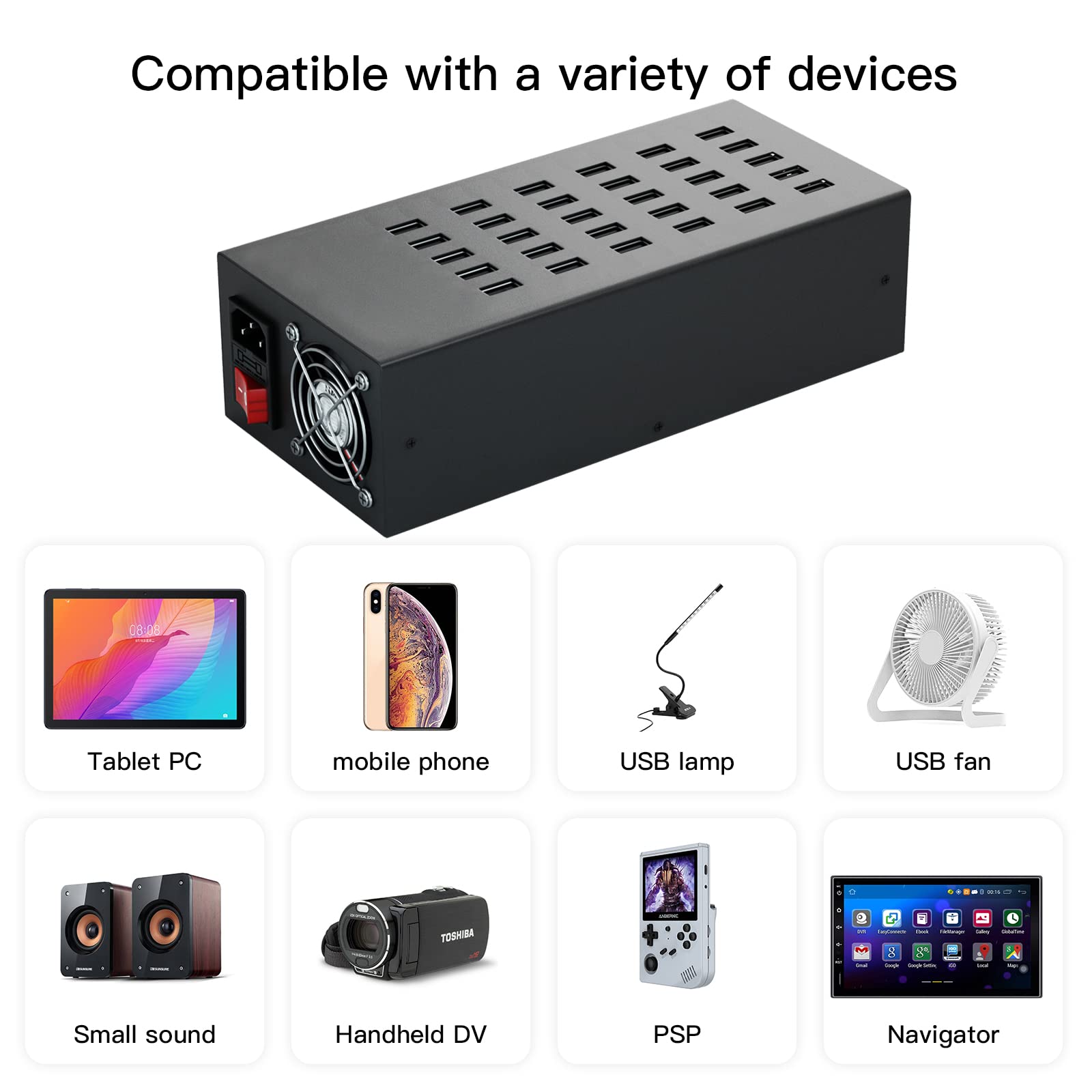 30-Port 300W USB Charging Station for Multiple Devices - Fast Charging Hub for iPhone, iPad, Samsung, Tablets & Electronics - Perfect for Offices, Schools, Hotels & Events