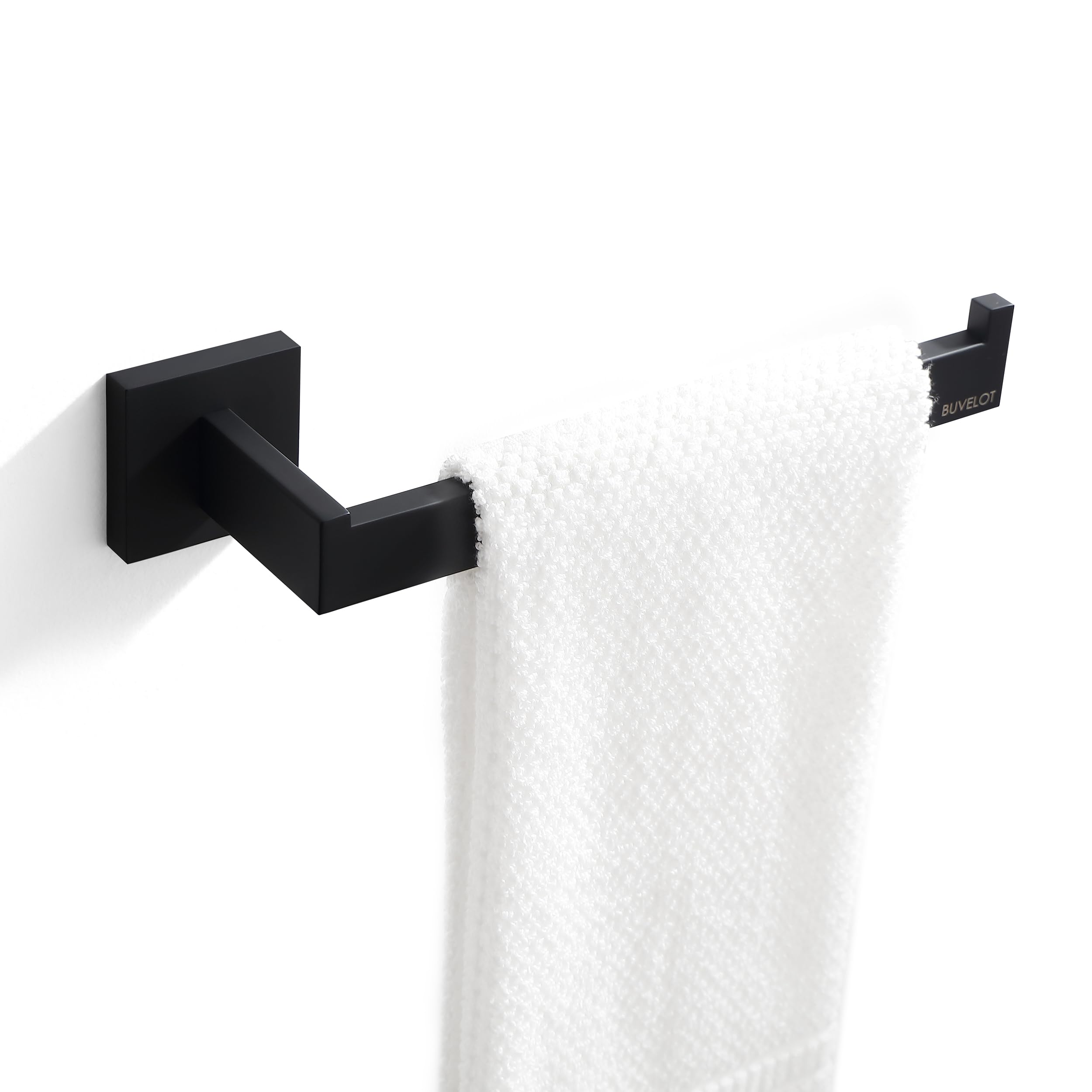5-Piece Matte Black Bathroom Hardware Set - Towel Bar, Robe Hook, Toilet Paper Holder - Modern Wall-Mounted Bathroom Accessories for Home & Hotel Use