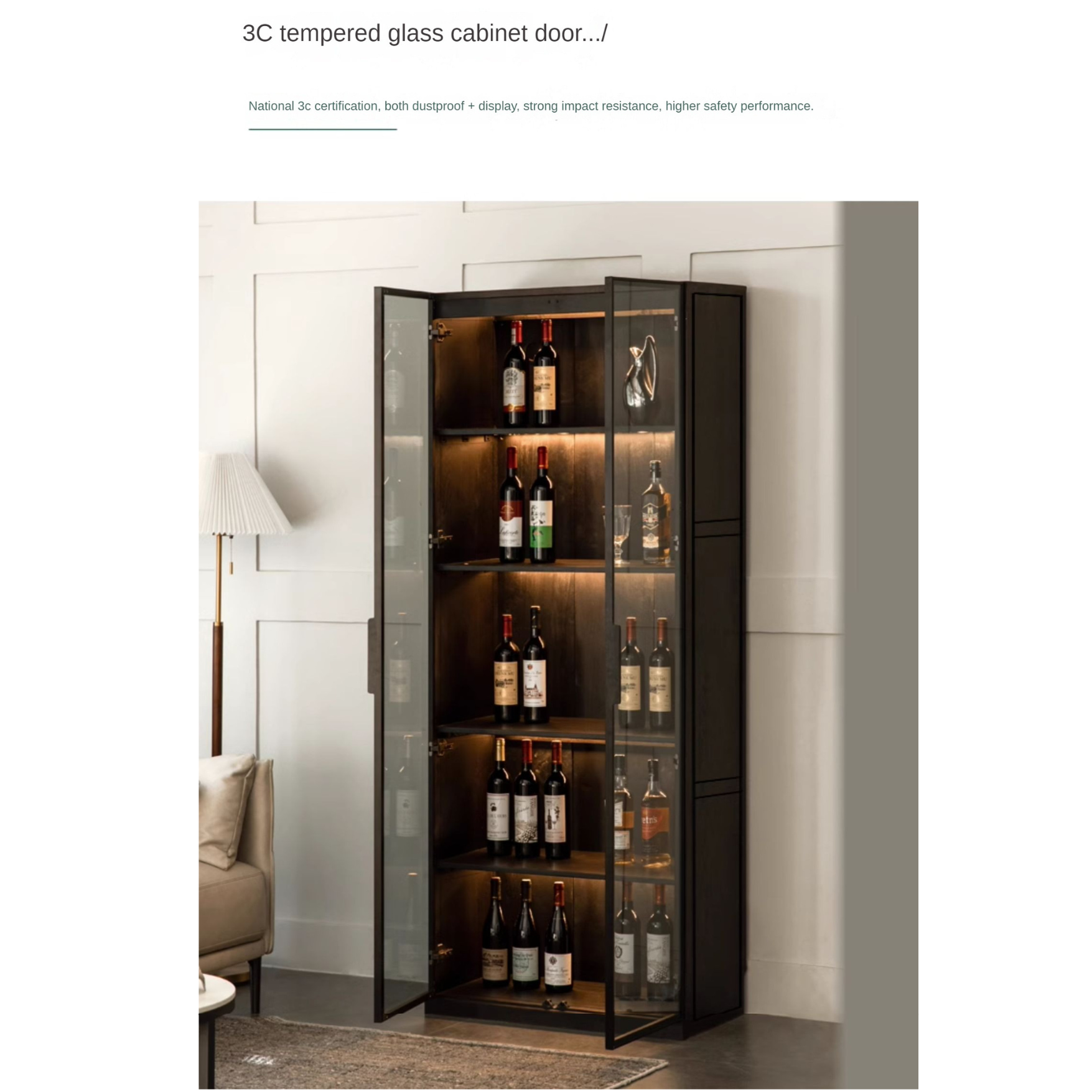 Premium Oak Solid Wood Wine Cabinet with Glass Doors - Elegant Display for Wine Bottles, Perfect for Dining Room, Bar, or Home Cellar Storage
