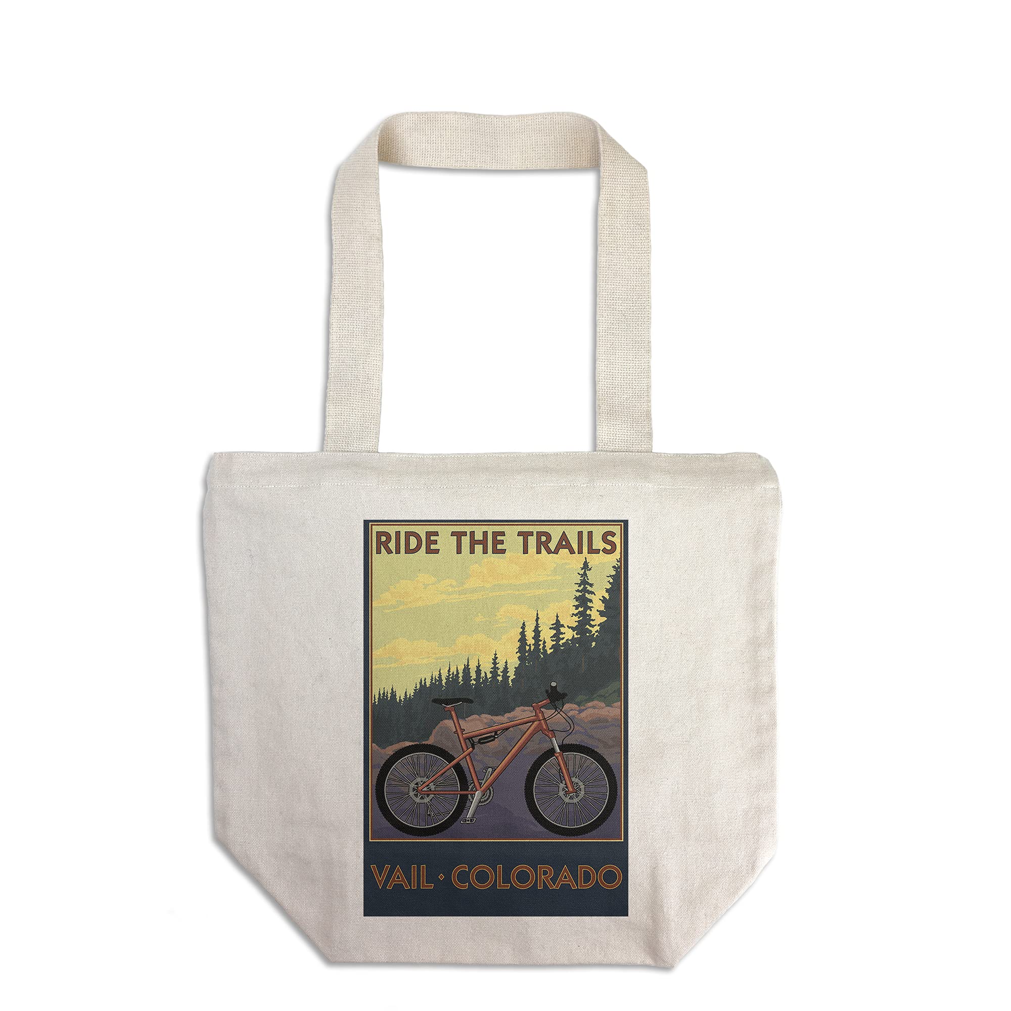 Lantern Press Vail Colorado Ride The Trails - 100% Cotton Canvas Reusable Tote Bag for Shopping, Beach & Travel | Eco-Friendly Grocery Bag