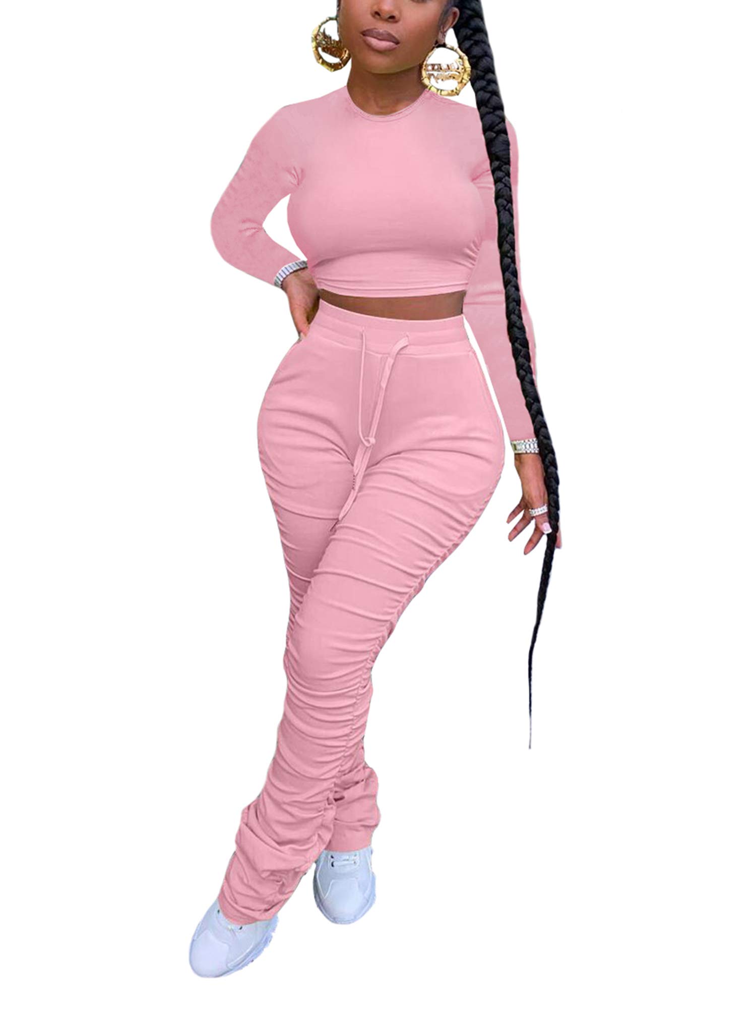 Women's 2 Piece Tracksuit Set - Long Sleeve Casual Crop Top & High Waisted Jogger Pants | Comfortable Lounge Wear for Gym, Yoga & Running | Plus Size Athletic Outfit