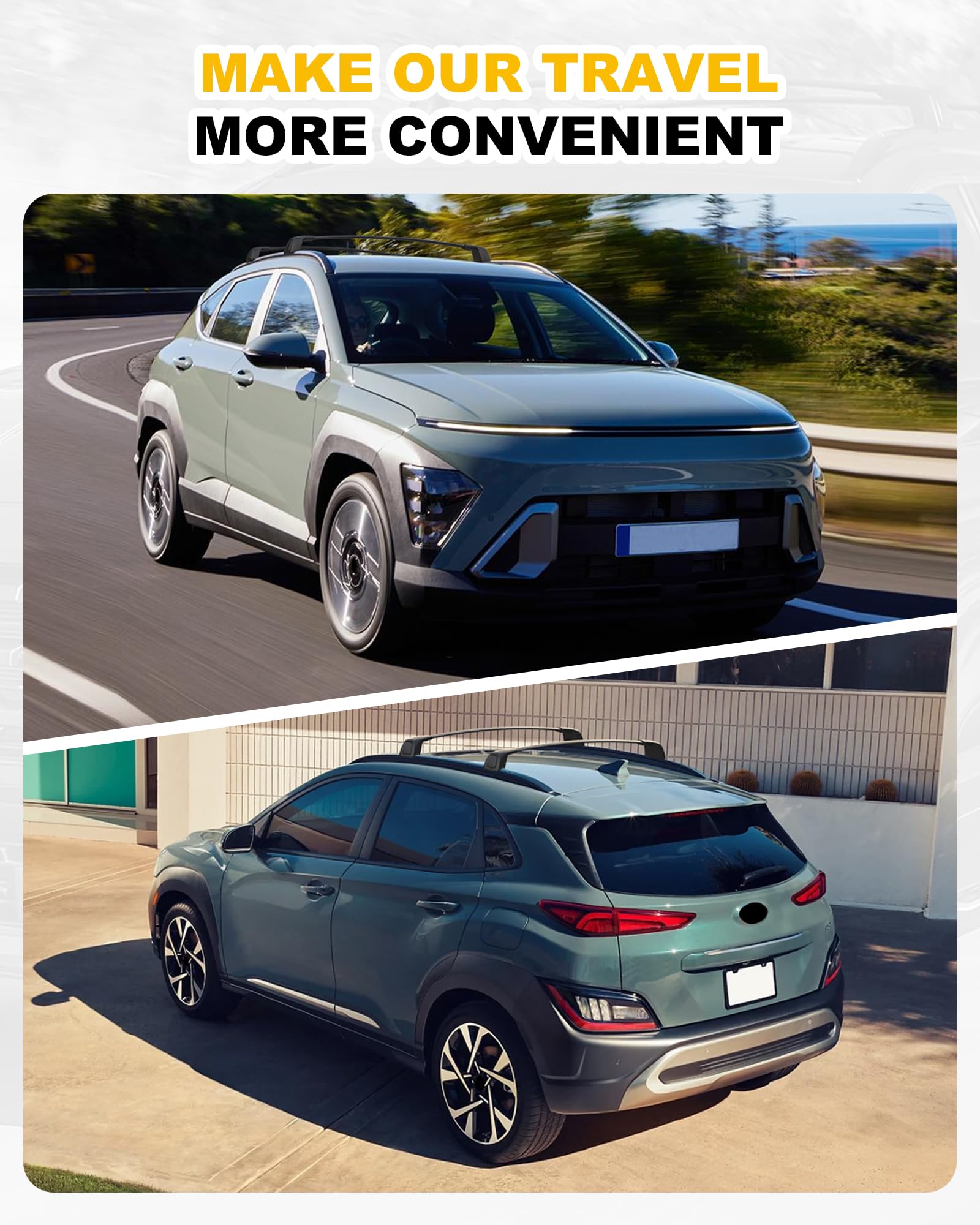 Universal Lockable Cross Bars Roof Rack for Hyundai Kona/Kona N/Kona Electric (2018-2023 Models) - Heavy Duty Cargo Carrier with Side Rails | Perfect for Camping, Road Trips & Outdoor Adventures