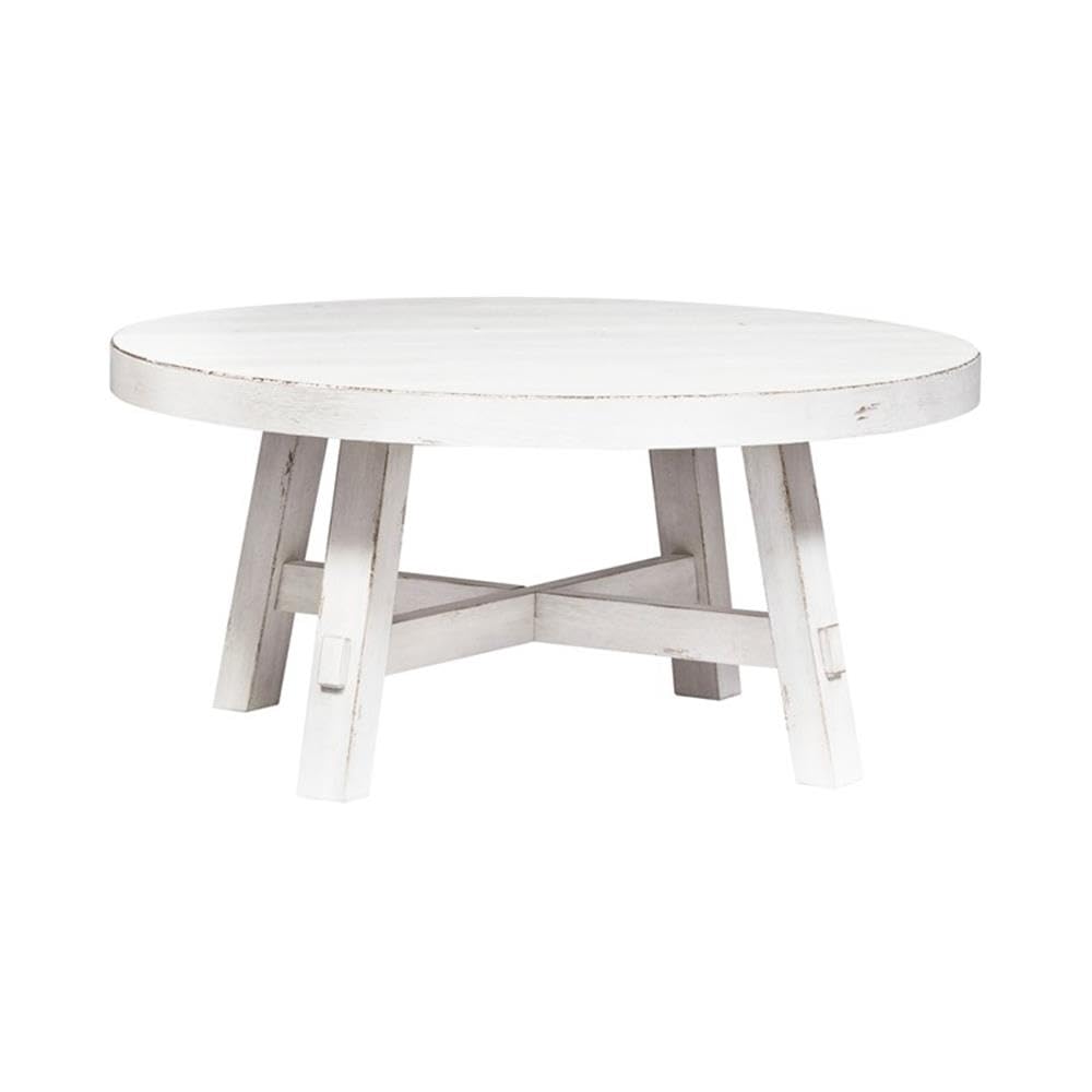 BOWERY HILL Modern White Round Cocktail Table with Splay Legs - Perfect for Living Room, Lounge & Home Decor