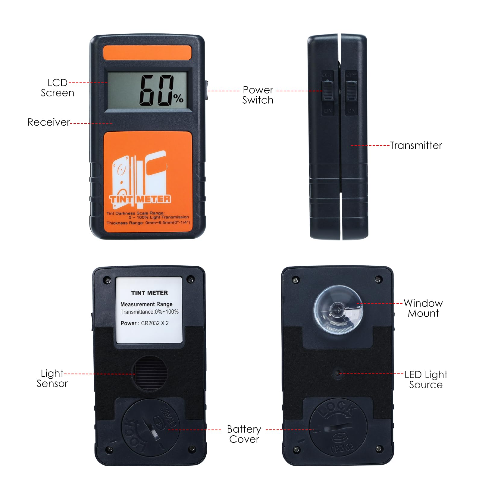 Professional Window Tint Meter - Digital Tint Reader with 100% VLT Accuracy | Continuous Light Transmission Tester for Car Windows, Vehicle Glass & Home Curtains | Perfect for Auto Shops, DIY Car Tinting & Home Privacy Solutions