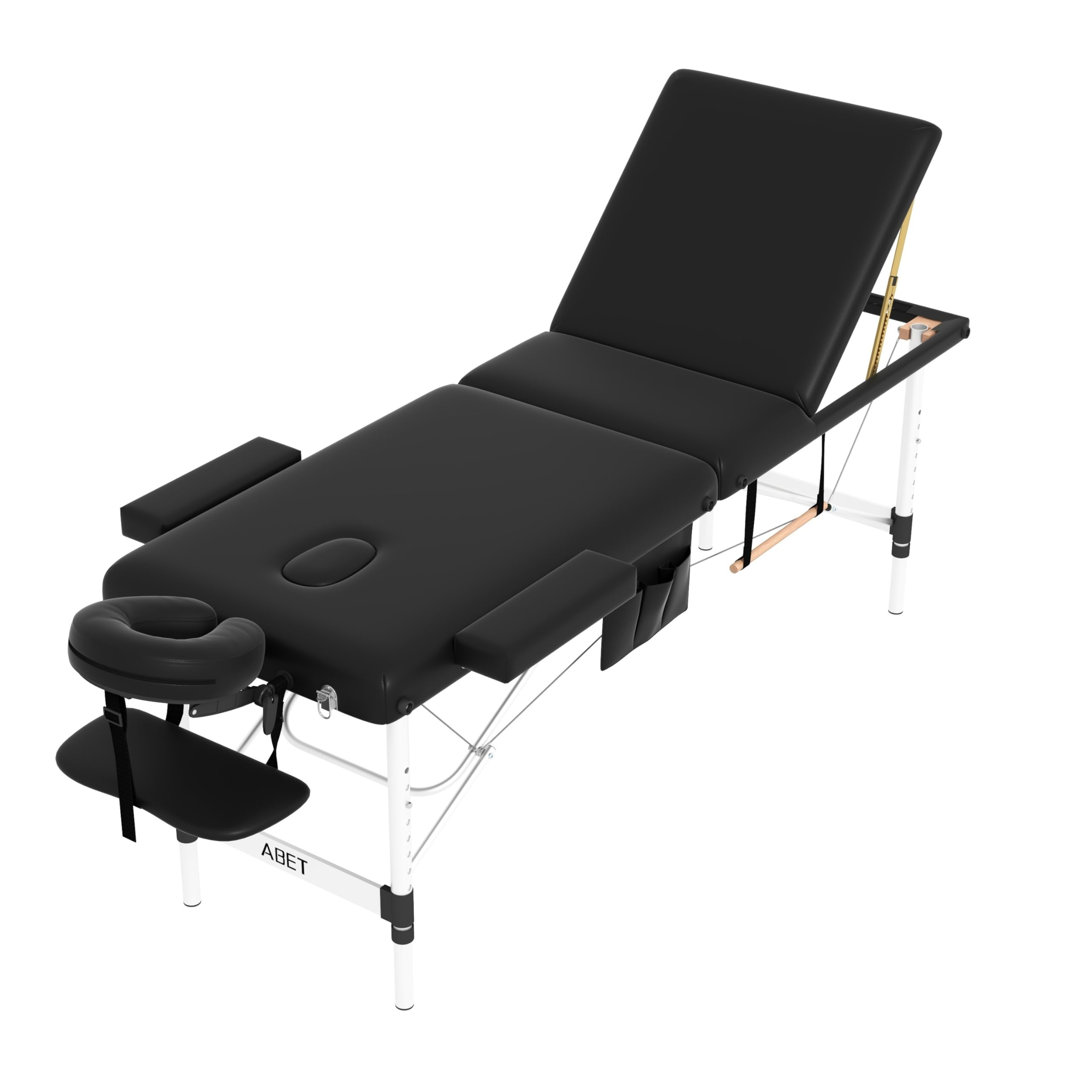 **ABET 3-Fold Portable Massage Table - Adjustable Height Spa Facial Bed with Face Cradle, Detachable Armrest & Carrying Bag - Aluminum Frame for Tattoo, Lash & Beauty Treatments - Perfect for Salons, Spas & Home Use**