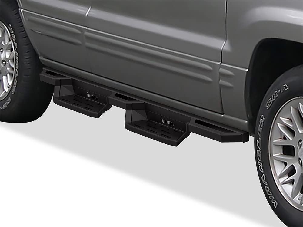 APS Black Pocket Steps Running Boards Side Bars for Jeep Grand Cherokee 1999-2004 4-Door Models - Heavy Duty Off-Road Nerf Bars for Enhanced Access & Style