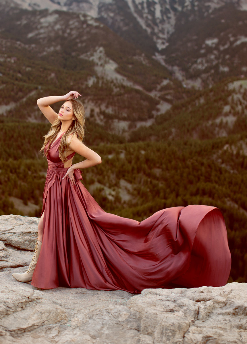 June Impact Dress in Cedarwood - Elegant Women's Flowy Midi Dress for Casual & Formal Occasions - Perfect for Weddings, Parties & Office Wear