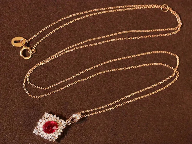 18K Rose Gold Ruby Pendant Necklace for Women - Elegant Diamond Accent Wedding Jewelry (Customizable) | Perfect for Bridal, Anniversary, Valentine's Day & Special Occasion Gifts