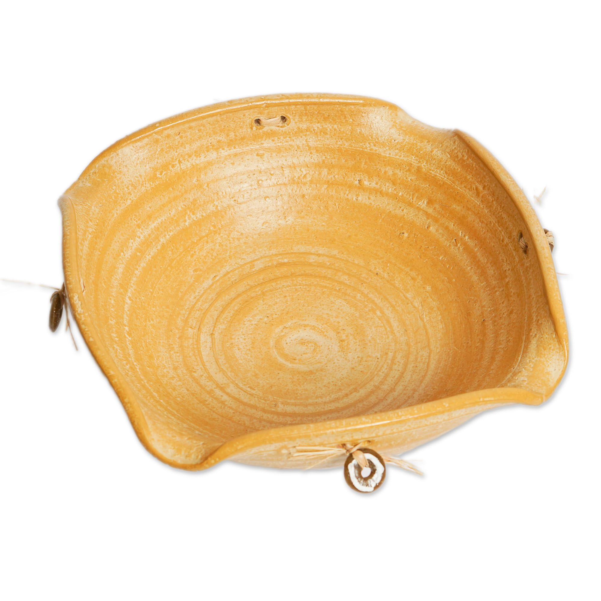 Handmade Yellow Ceramic Beads Centerpiece Bowl - Ashanti Honor Large Decorative Serving Dish | Perfect for Dining Table Decor, Wedding Centerpieces & Boho Home Decor