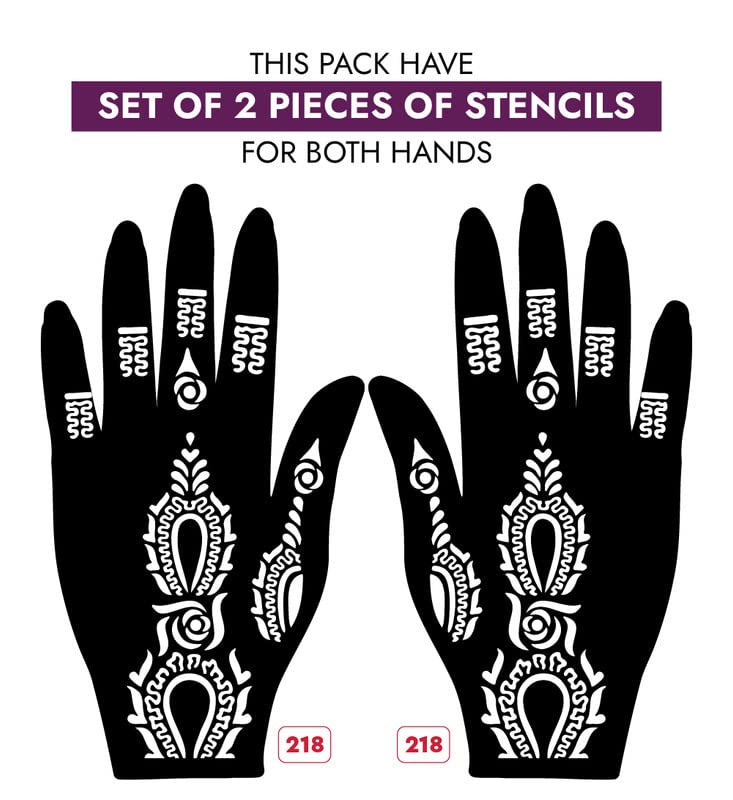 APCute Henna Tattoo Stencil Kit - 2 Piece Reusable Mehendi Design Templates for Hands (Design A218) | Perfect for Weddings, Festivals & DIY Body Art for Women & Girls