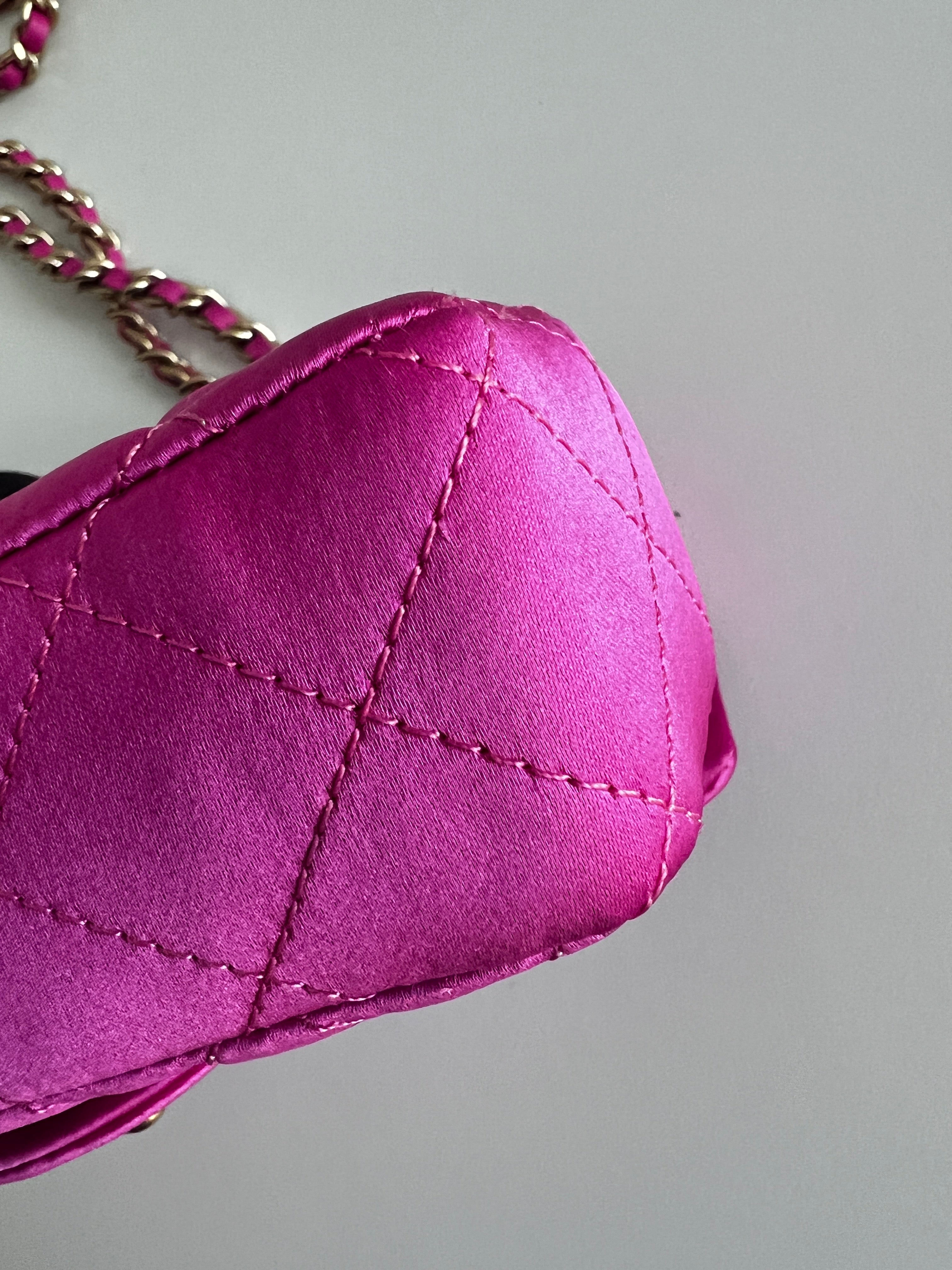 Chanel Extra Mini Pink Satin Flap Bag - Pre-Owned Like New Condition | Perfect for Evening Parties, Weddings & Special Occasions