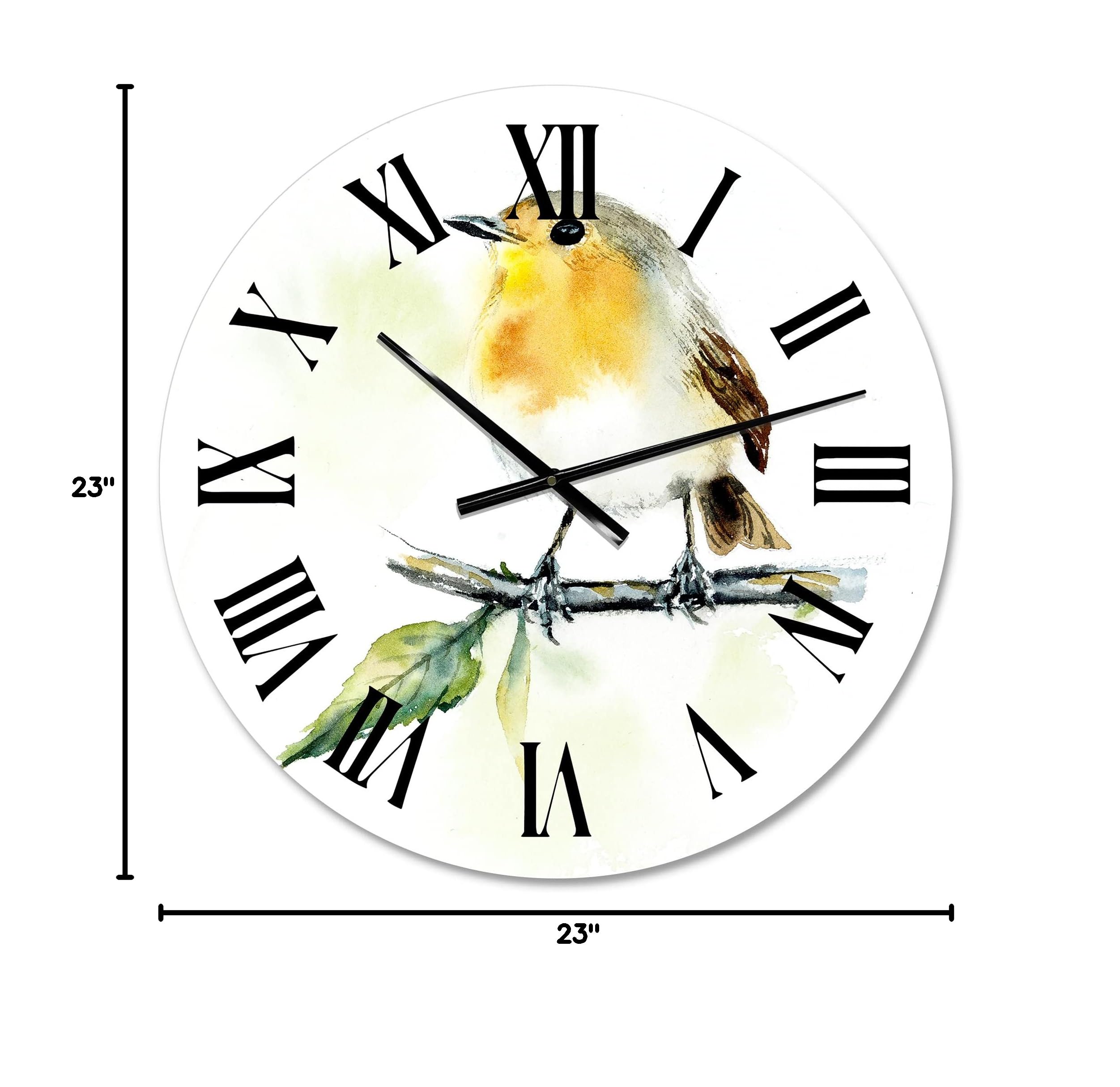 DesignQ Traditional Wall Clock 'Little Robin Bird On A Branch' - Large Decorative Clock with Animal Theme for Living Room, Bedroom & Office Decor | Perfect Gift for Home & Housewarming