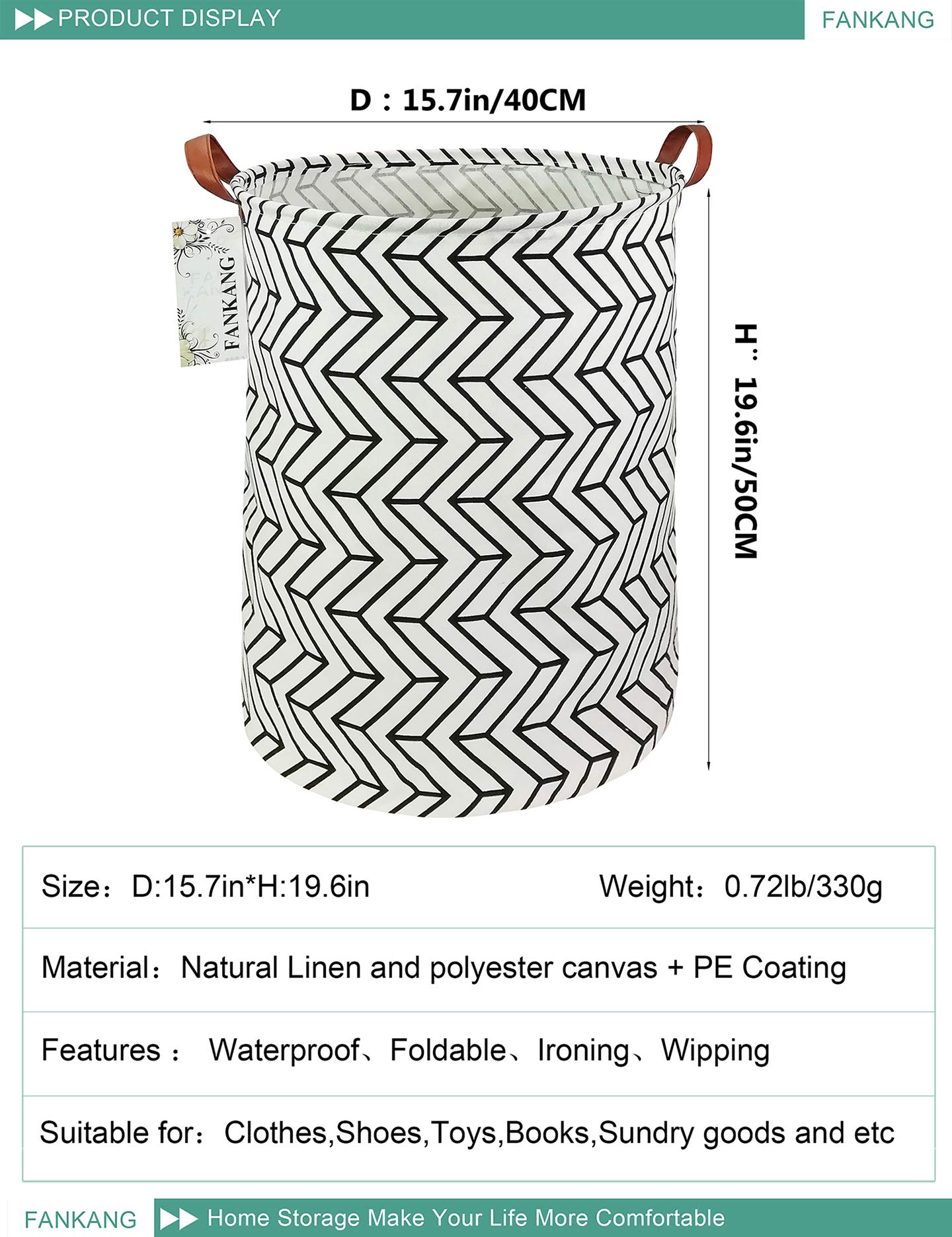 FANKANG Foldable Waterproof Storage Basket - Large Canvas Laundry Hamper with PE Coating for Kids, Nursery, Office & Bedroom | Organize Clothes, Toys & Home Essentials (Geometric Pattern) | Perfect for Playrooms, Closets & Dorm Organization