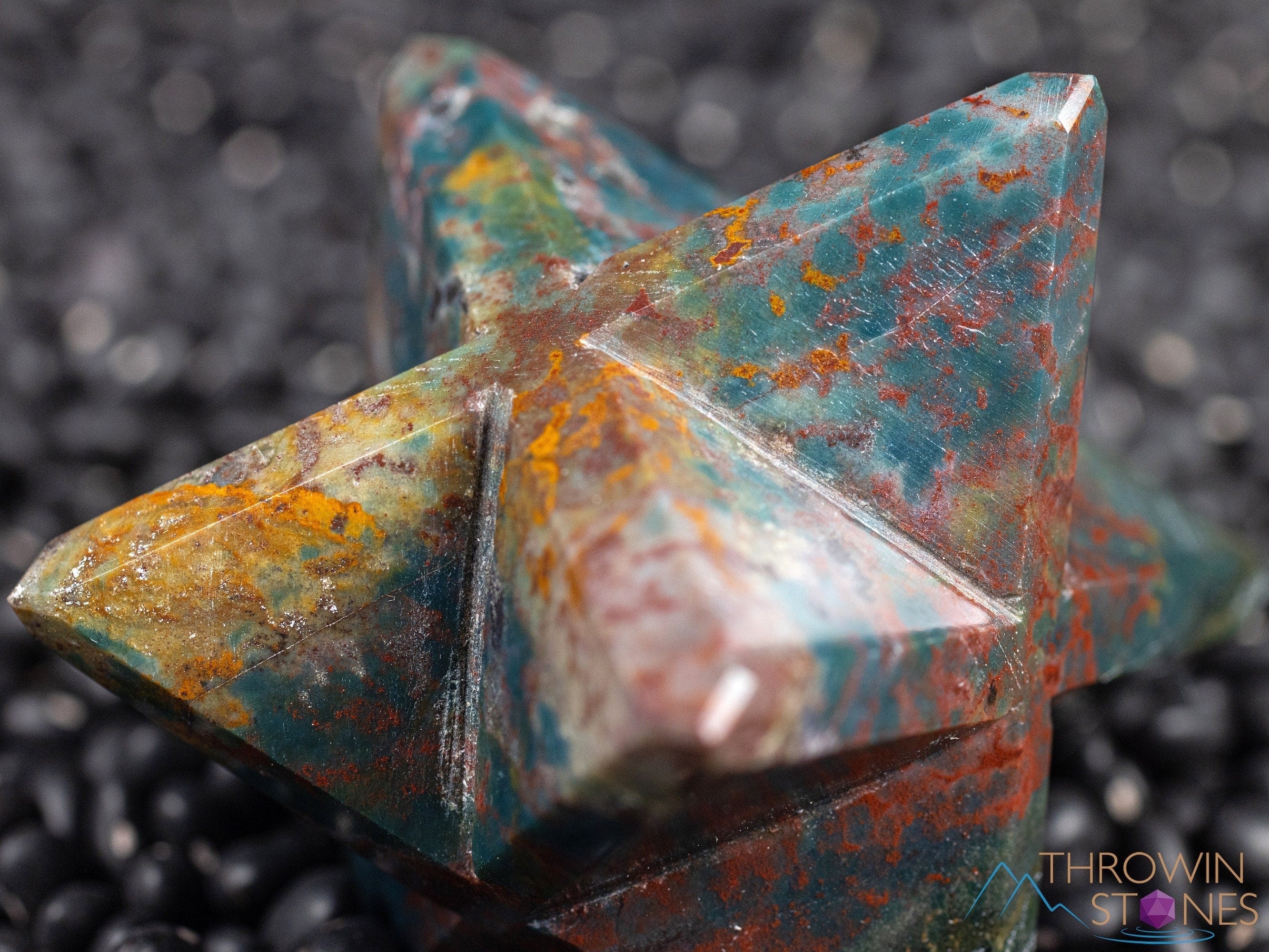 HELIOTROPE BLOODSTONE Crystal Merkaba - Irregular Metaphysical Sacred Geometry Star Pendant | Unique Spiritual Gift for Home Decor & Meditation | Perfect for Energy Healing, Yoga & Sacred Space Decoration (E2164)
