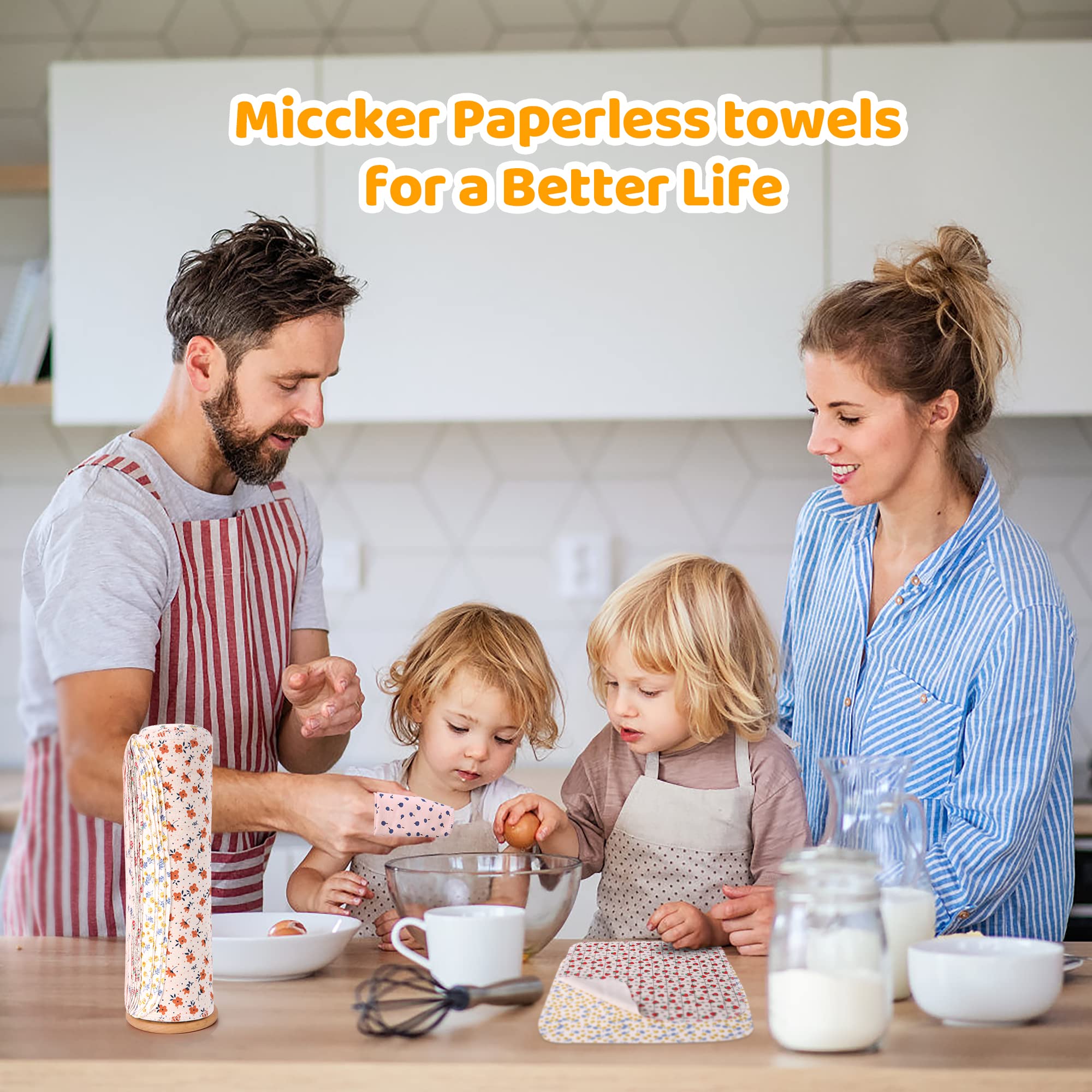 25-Pack Reusable Washable Cotton Flannel Paper Towels Roll - 10x10 Inch Super Soft & Absorbent Kitchen Towels with Cardboard Roll | Fits All Holders | Eco-Friendly Alternative for Cleaning, Spills & Household Chores