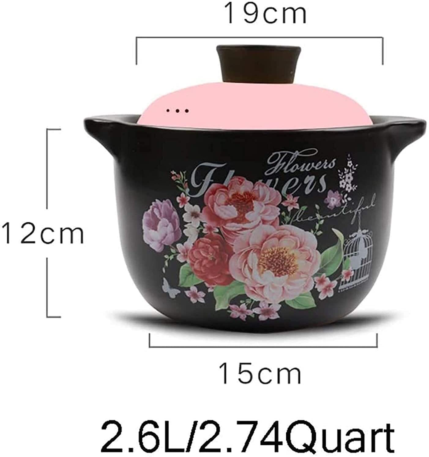 Ceramic Casserole Dish with Lid - Heat Resistant Clay Pot for Bibimbap, Soup & Stews - 2.74 Quart Floral Pattern Pink Cookware - Perfect for Korean Hot Stone Dishes, Family Dinners & Oven Baking