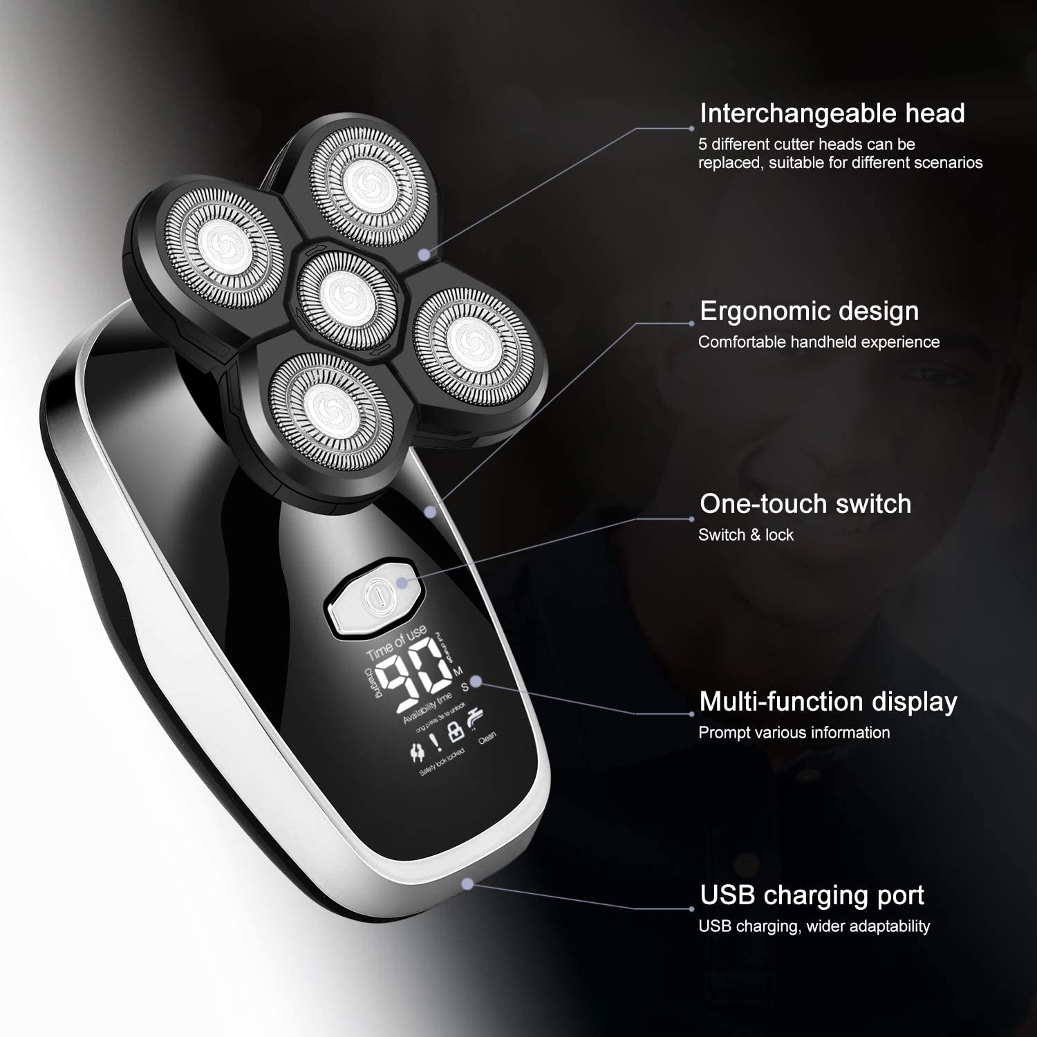 Premium Electric Razor for Men - Wet/Dry Rechargeable Shaver with Digital Display & Beard Trimmer - Full Body Grooming Kit for Face, Head & Body Shaving - Perfect for Travel, Gym & Daily Grooming Routine
