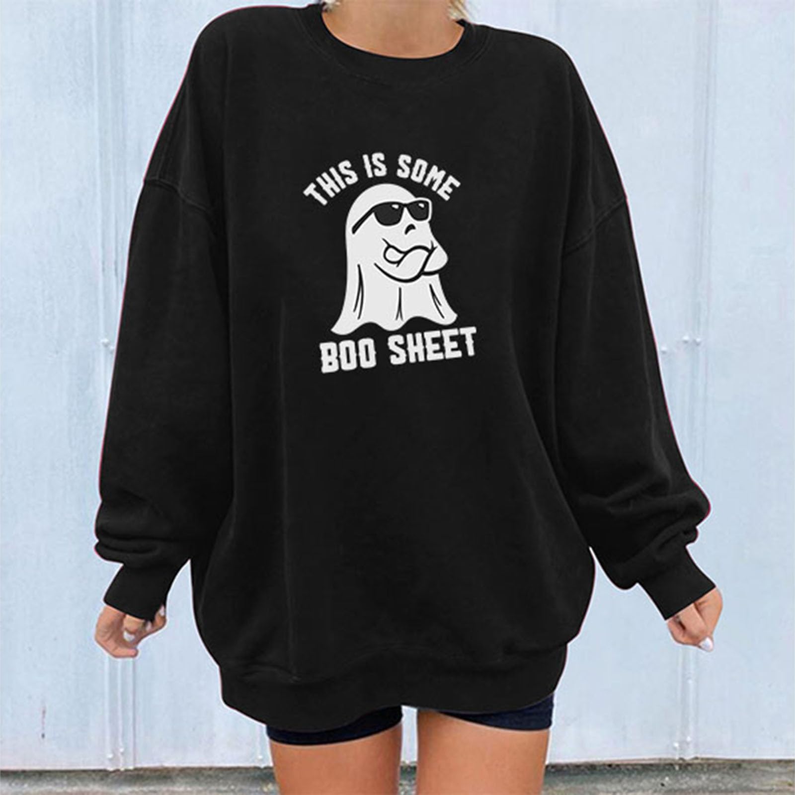 Ceboyel Oversized Women's Sweatshirt - Funny Halloween Fall Crewneck Long Sleeve Top, Cute & Comfortable for Casual Outings, Cozy Evenings, and Seasonal Festivities