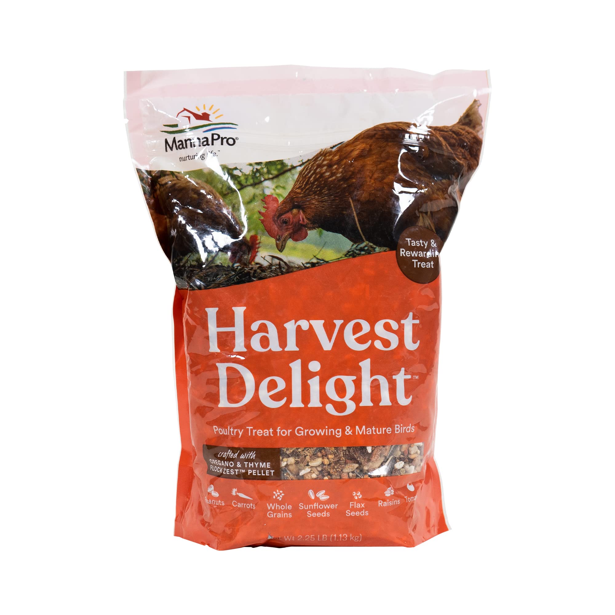 Manna Pro Chicken Treats - Harvest Delight Chicken Scratch Feed - 2.25lb Natural Poultry Snack for Hens & Roosters - Perfect for Coop Training, Rewards & Backyard Flock Enrichment