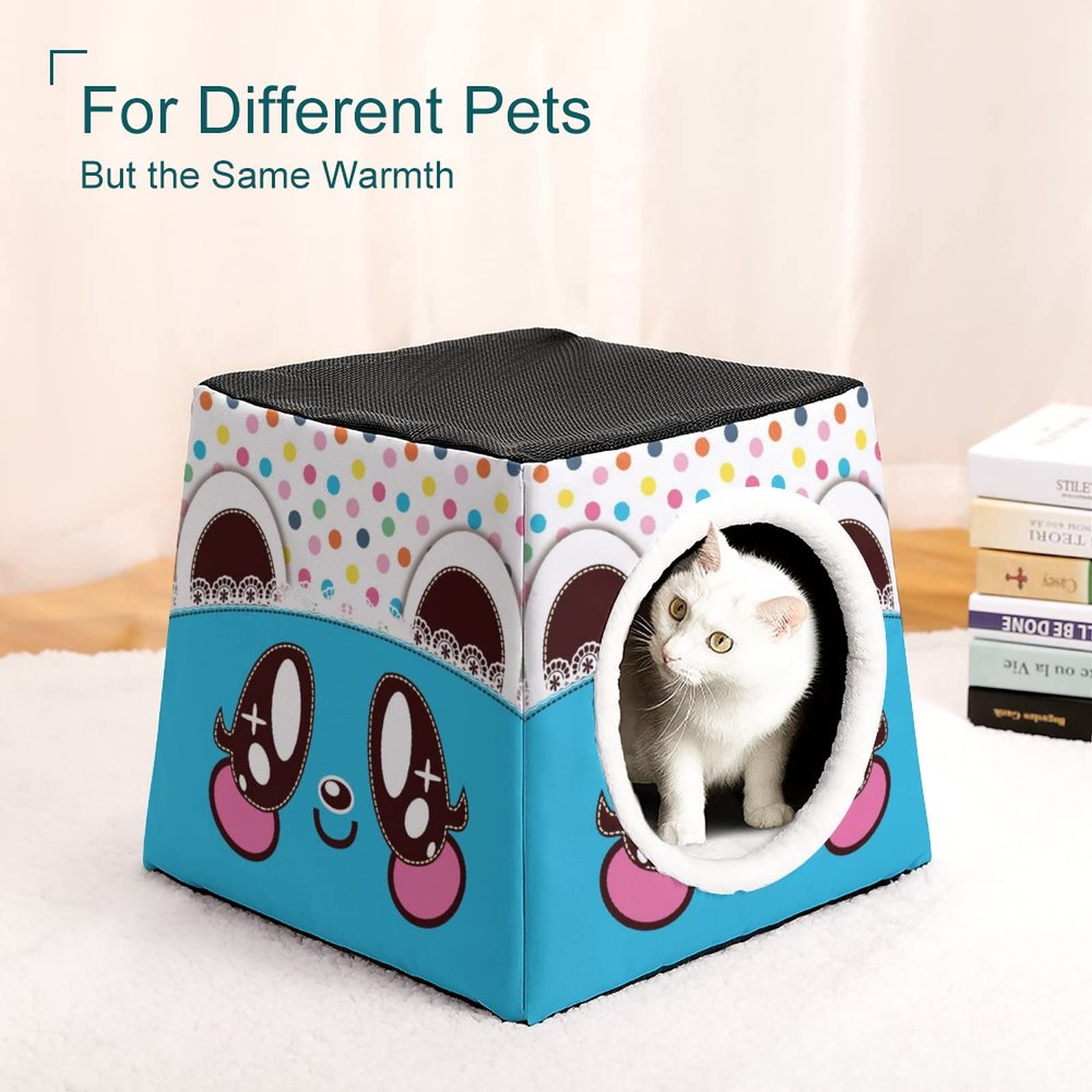 3-in-1 Foldable Cat House with Removable Cushion - Convertible Cat Bed, Sofa & Scratching Post - Cute Cat Face Design for Indoor Kittens - Perfect for Living Room, Bedroom & Pet Play Areas