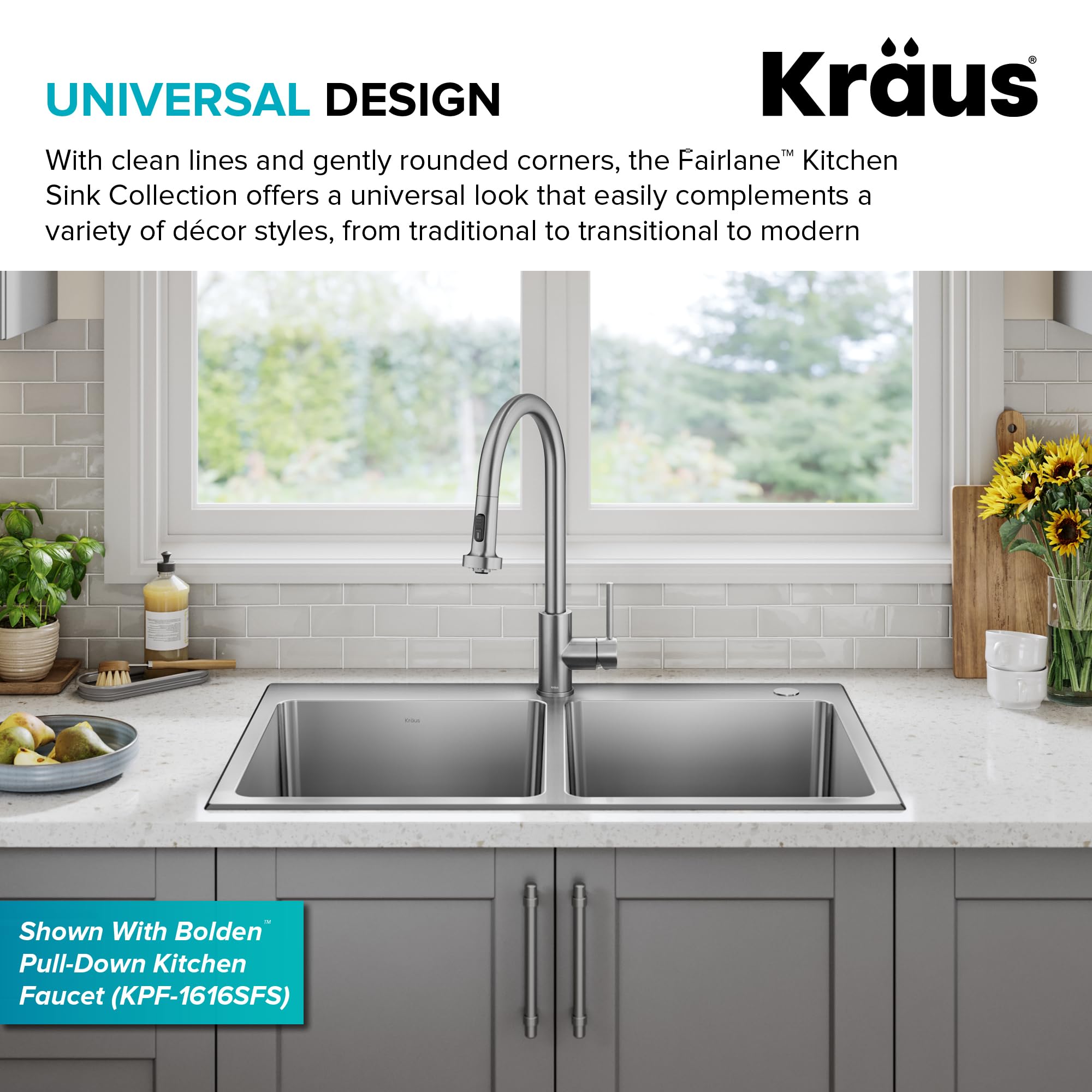 KRAUS Fairlane 33-inch Drop In/Top Mount Double Bowl 18-Gauge Stainless Steel Kitchen Sink KHT632-33 - Perfect for Modern Kitchens & Heavy-Duty Cooking