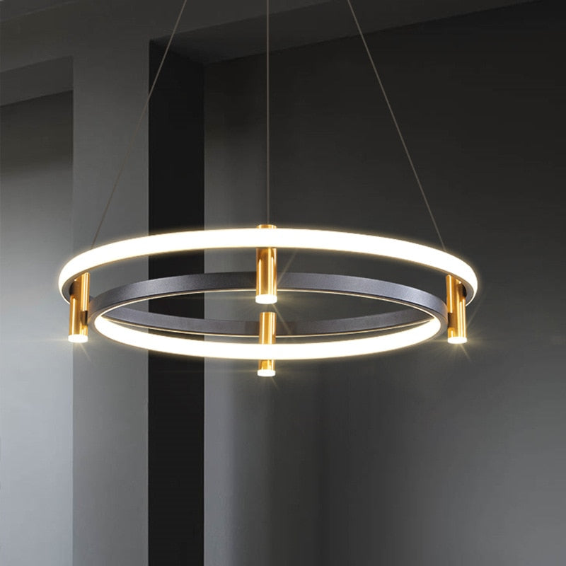 Modern Dual Ring LED Chandelier - Elegant Crystal Ceiling Light Fixture for Dining Room, Living Room & Bedroom | Energy Efficient Dimmable Lighting for Home Decor