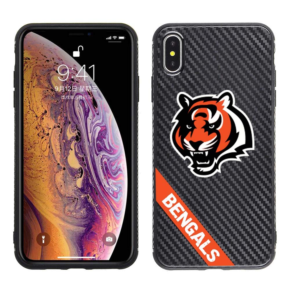 Apple iPhone Xs Max NFL Licensed Cincinnati Bengals Case - Black Carbon Fiber TPU & PC Protective Cover for Football Fans | Perfect for Game Day & Team Spirit