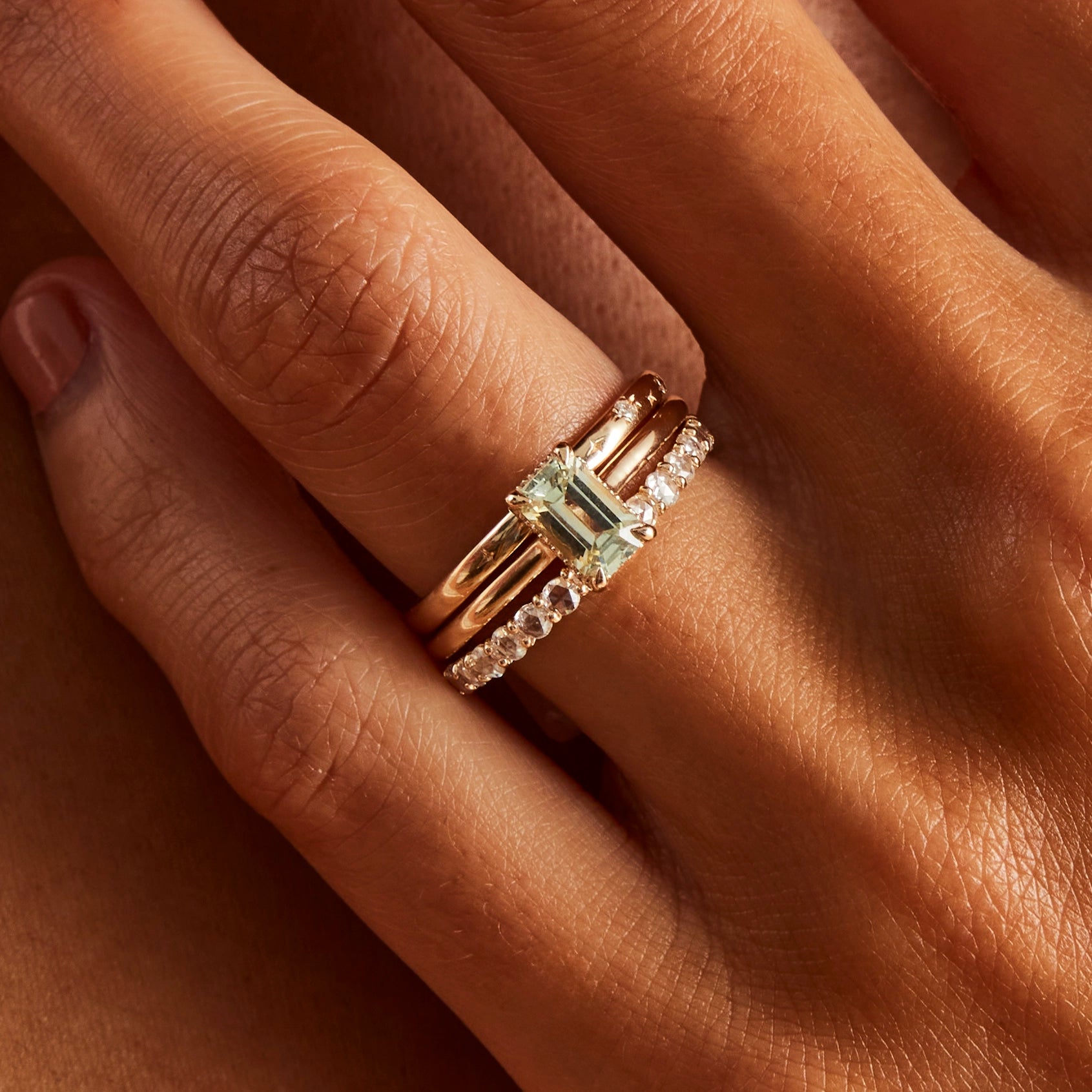 Unique 14K Yellow Gold Ring with Green Baguette Sapphire – Handcrafted One-of-a-Kind Jewelry for Women, Perfect for Weddings, Anniversaries & Special Occasions