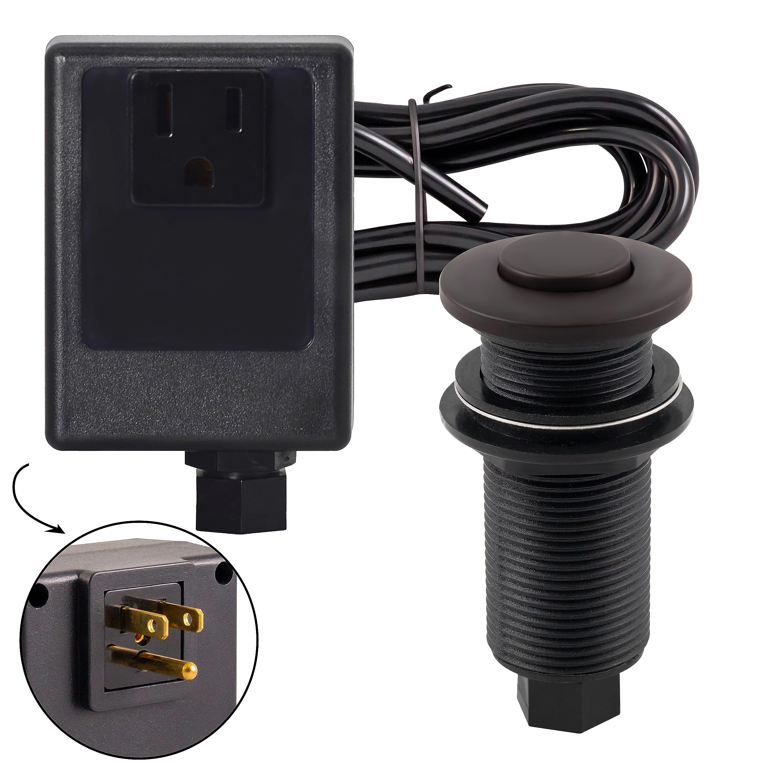 Westbrass ASB-01 Oil Rubbed Bronze Sink Top Waste Disposal Air Switch with Single Outlet Control Box & Flush Button (1-Pack) - Perfect for Kitchen Sink Garbage Disposal Systems