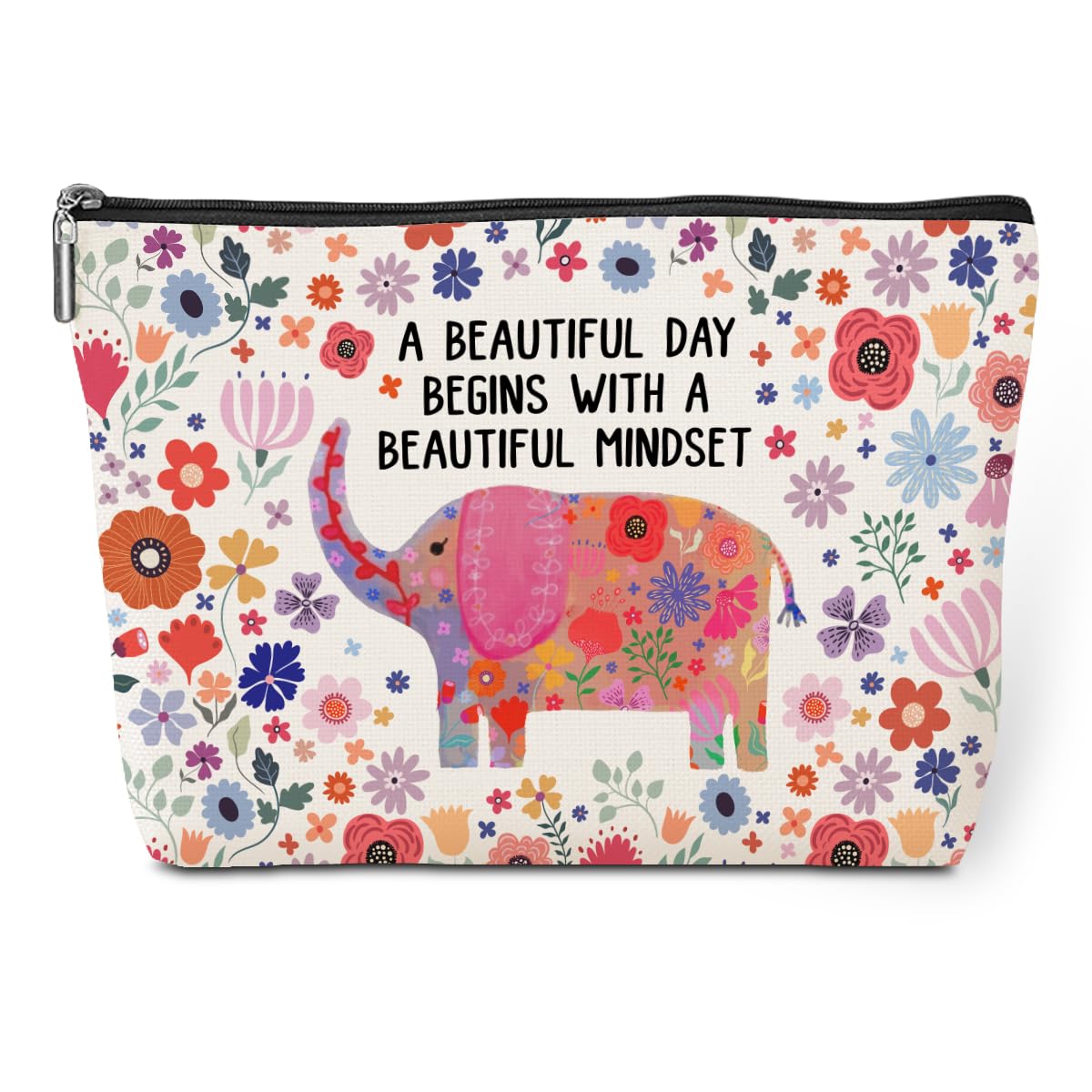 Floral Elephant Cosmetic Bag for Women - Inspirational Gift for Graduation, Birthday & Mother's Day - Multipurpose Makeup Organizer & Travel Toiletry Bag - Perfect for Daily Use, Travel & Gifting