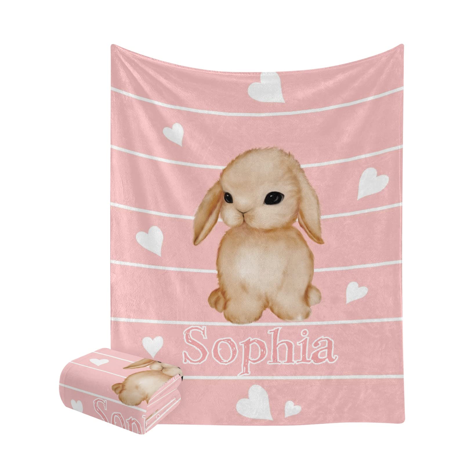 Personalized Blush Pink Heart Bunny Blanket - 50
