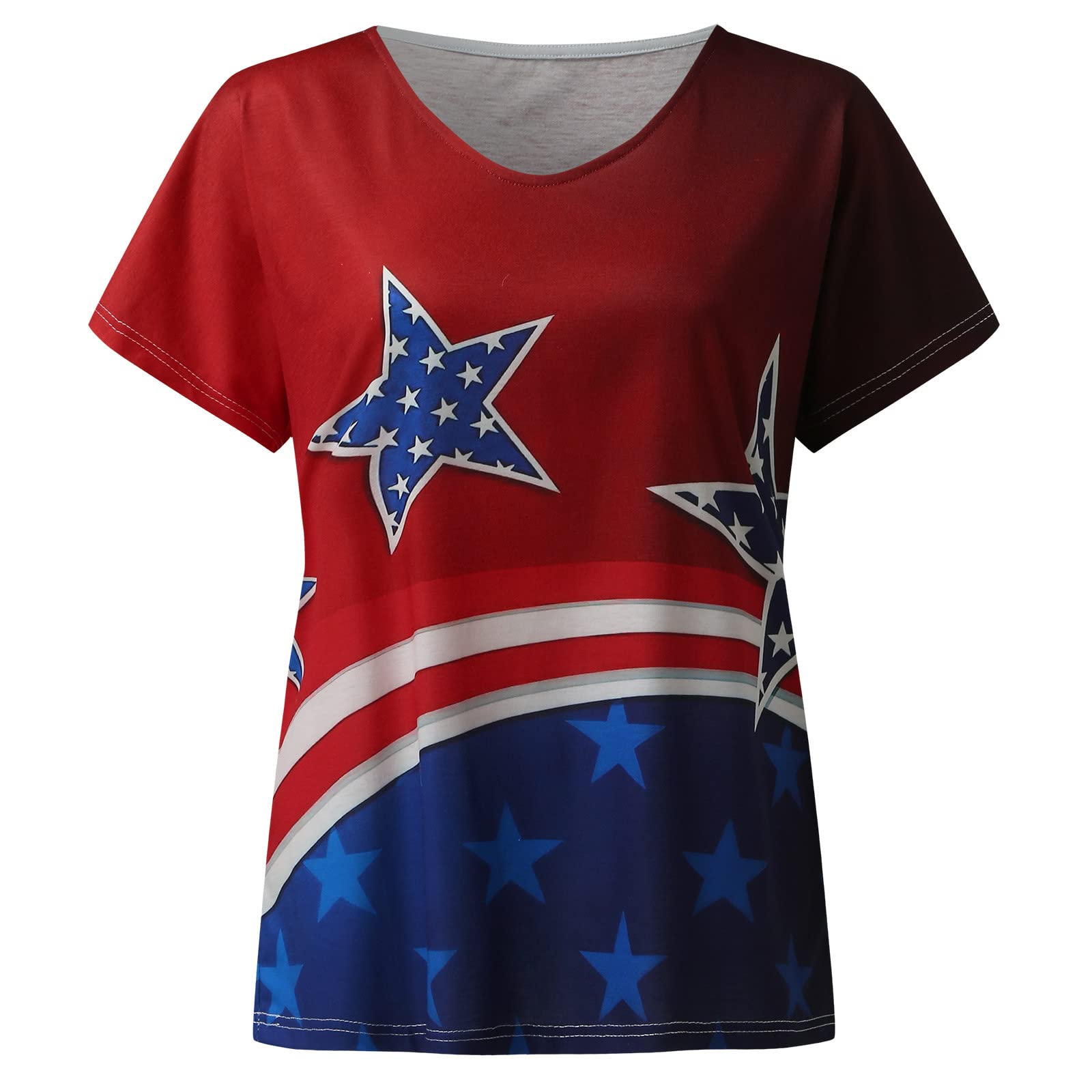 Women's Summer Tops - Hand Painted American Flag V-Neck Tee Shirt | Casual & Dressy Pullover Short Sleeve Shirt for Patriotic Outfits, 4th of July Celebrations & Summer Fashion