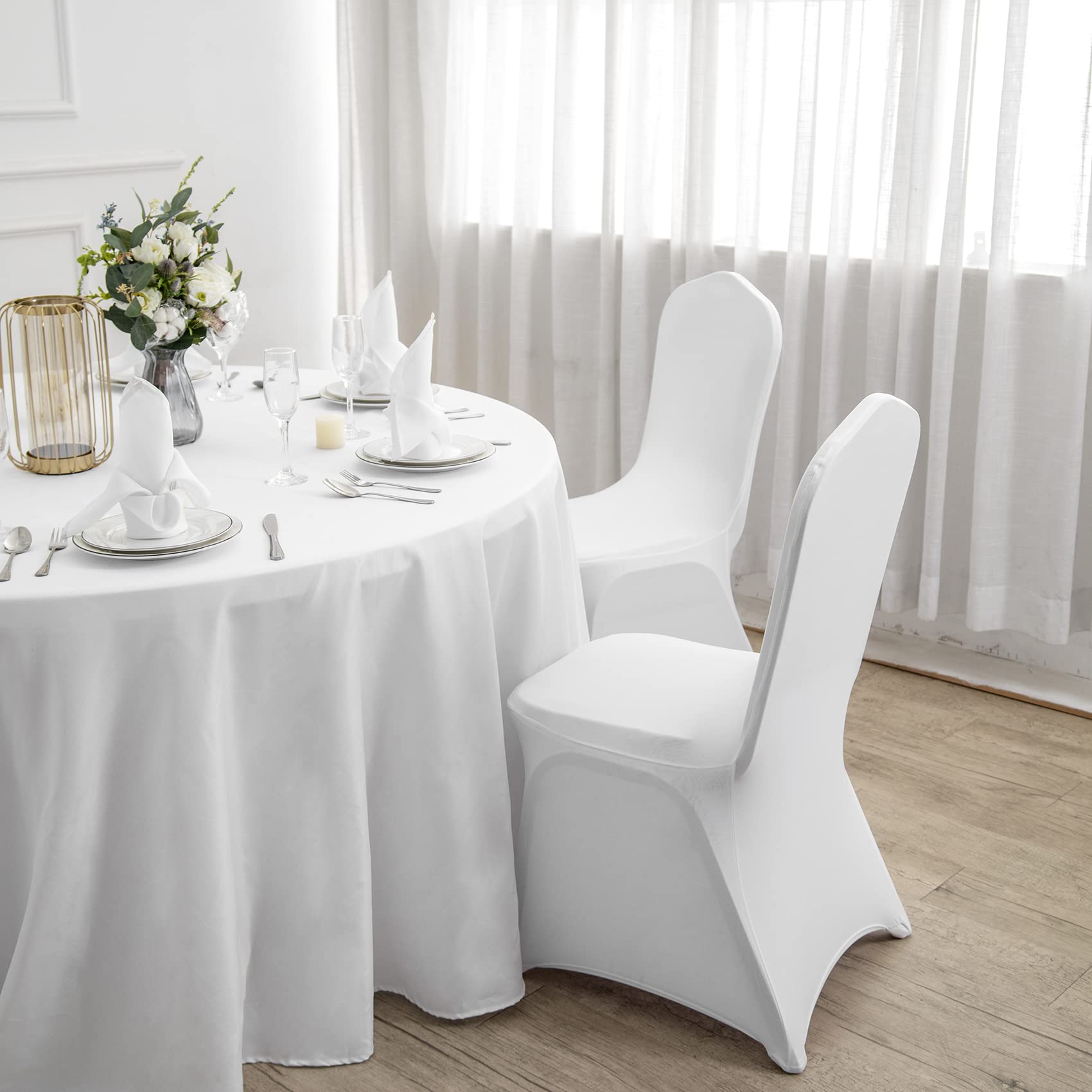 50PCS Stretchable Spandex Chair Covers - Washable Removable Elastic Dining Chair Protectors for Living Room, Party, Banquet, Wedding & Hotel Events (White) - Perfect for Home Decor & Event Seating Arrangements