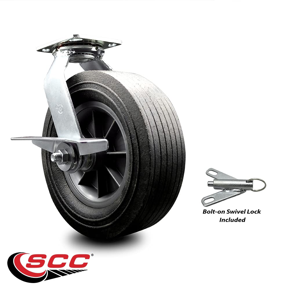 Greenlee CST10 10 Inch Heavy Duty Swivel Caster with Brake & Bolt-On Lock - Semi-Pneumatic Wheel Replacement for MA6065 GMX Material Carts - Industrial Workshop & Warehouse Equipment
