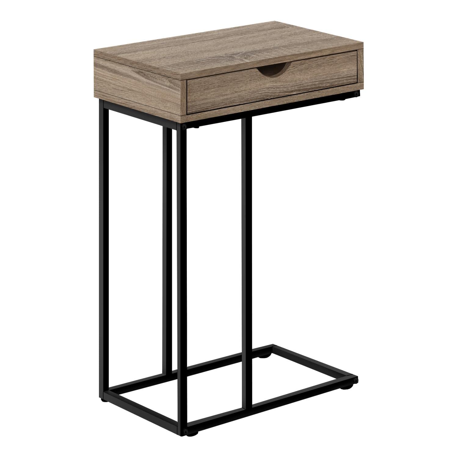 Monarch Specialties I 3771 C-Shaped Accent Table with Storage Drawer - End Table, Side Table, Snack Table for Living Room & Bedroom - Metal & Laminate in Brown & Black - Contemporary Modern Home Decor for Small Spaces & Apartments