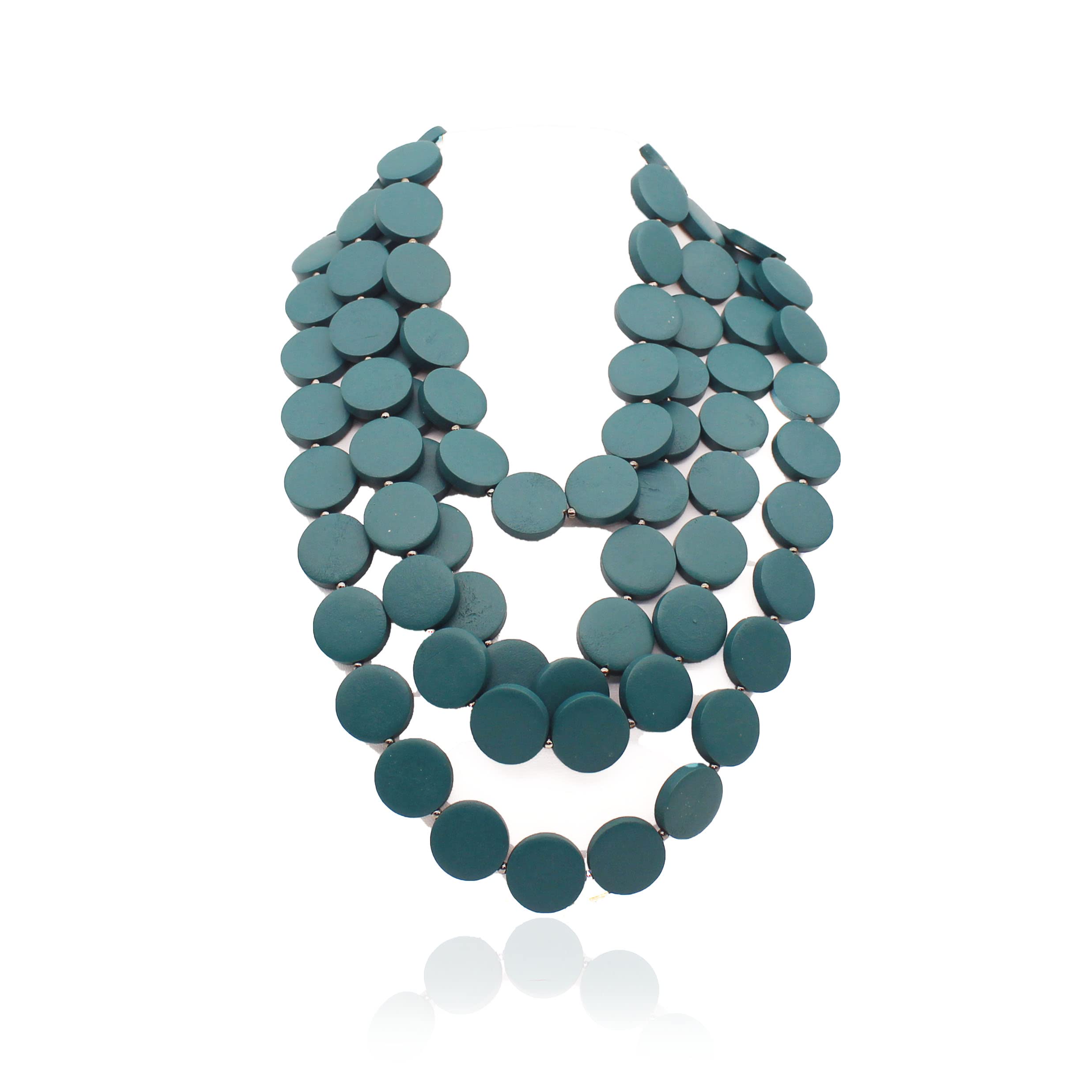 Colorful Beaded Necklace for Women - Chunky Wooden Bib Choker, African Statement Jewelry in Multicolor Maroon & Blue | Perfect for Boho Fashion, Festivals & Ethnic Outfits