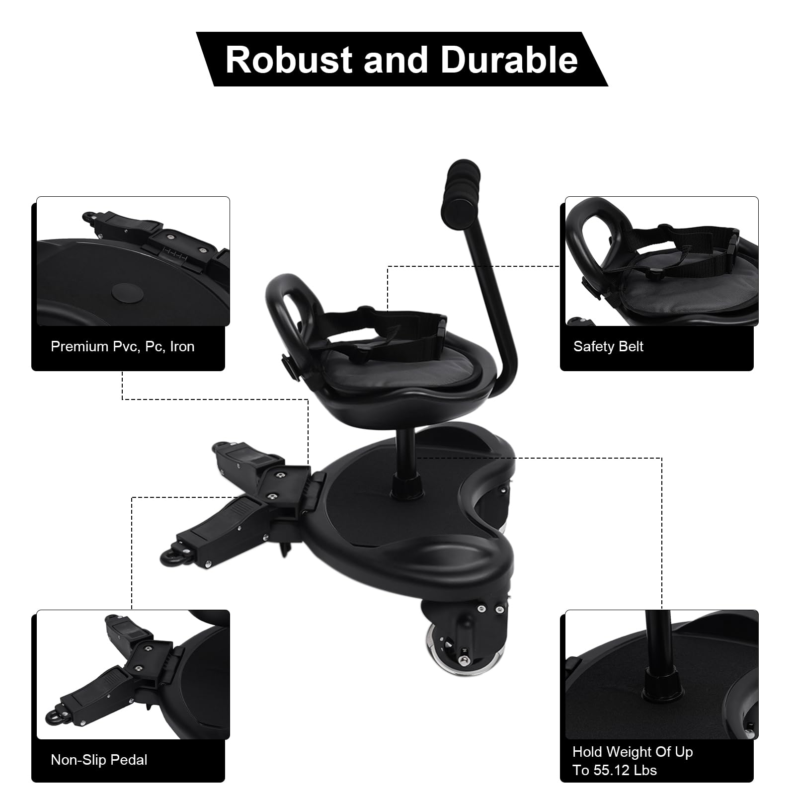 Universal 2-in-1 Stroller Board with Detachable Seat - Ride-On Buggy Board for Kids 2-6 Years (Up to 55 lbs) - Perfect for Shopping, Travel & Outdoor Adventures