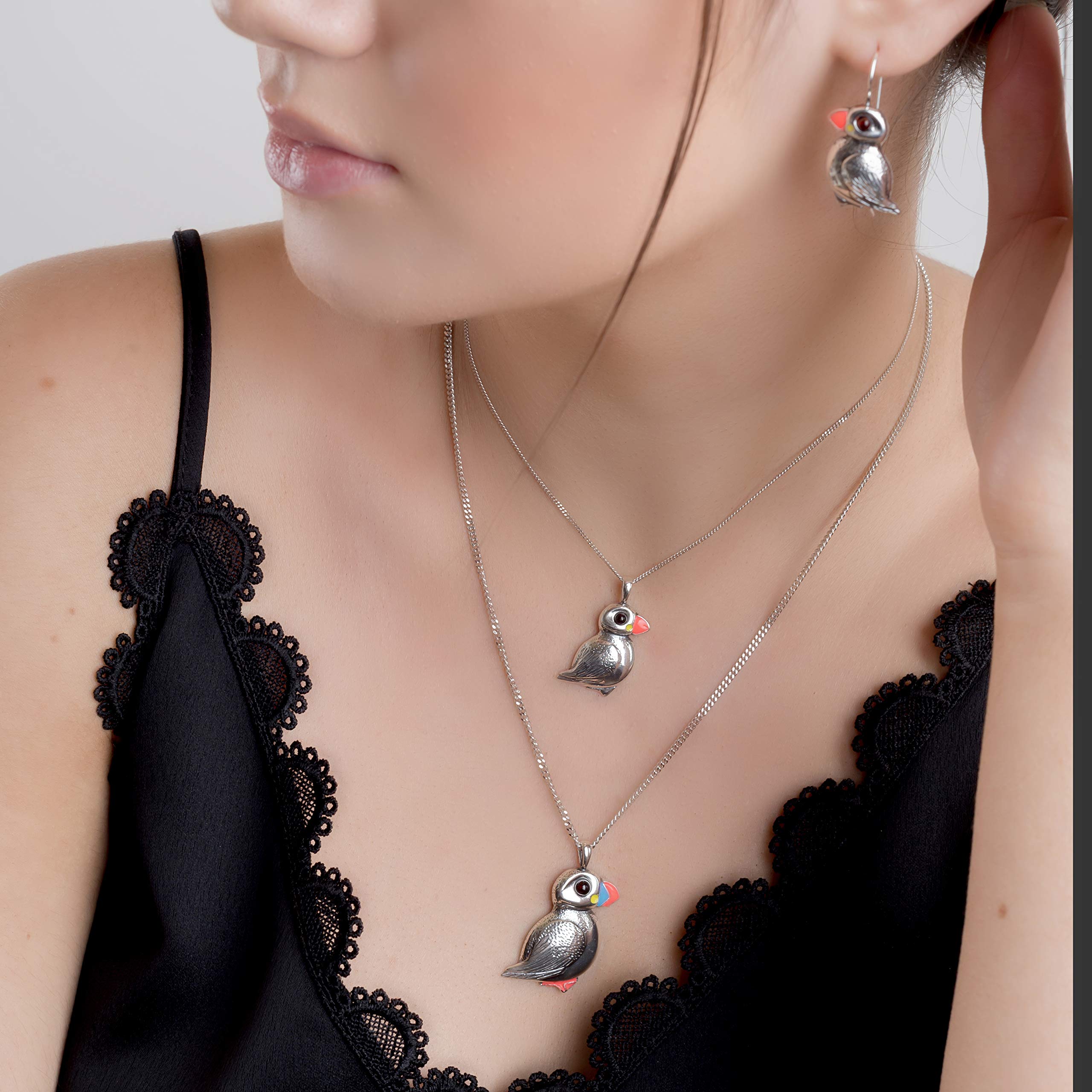 925 Sterling Silver Large Puffin Necklace - Elegant Bird Jewelry for Women | Nature Lover Gift for Her | Perfect for Beach Vacations, Birdwatching Trips & Outdoor Adventures