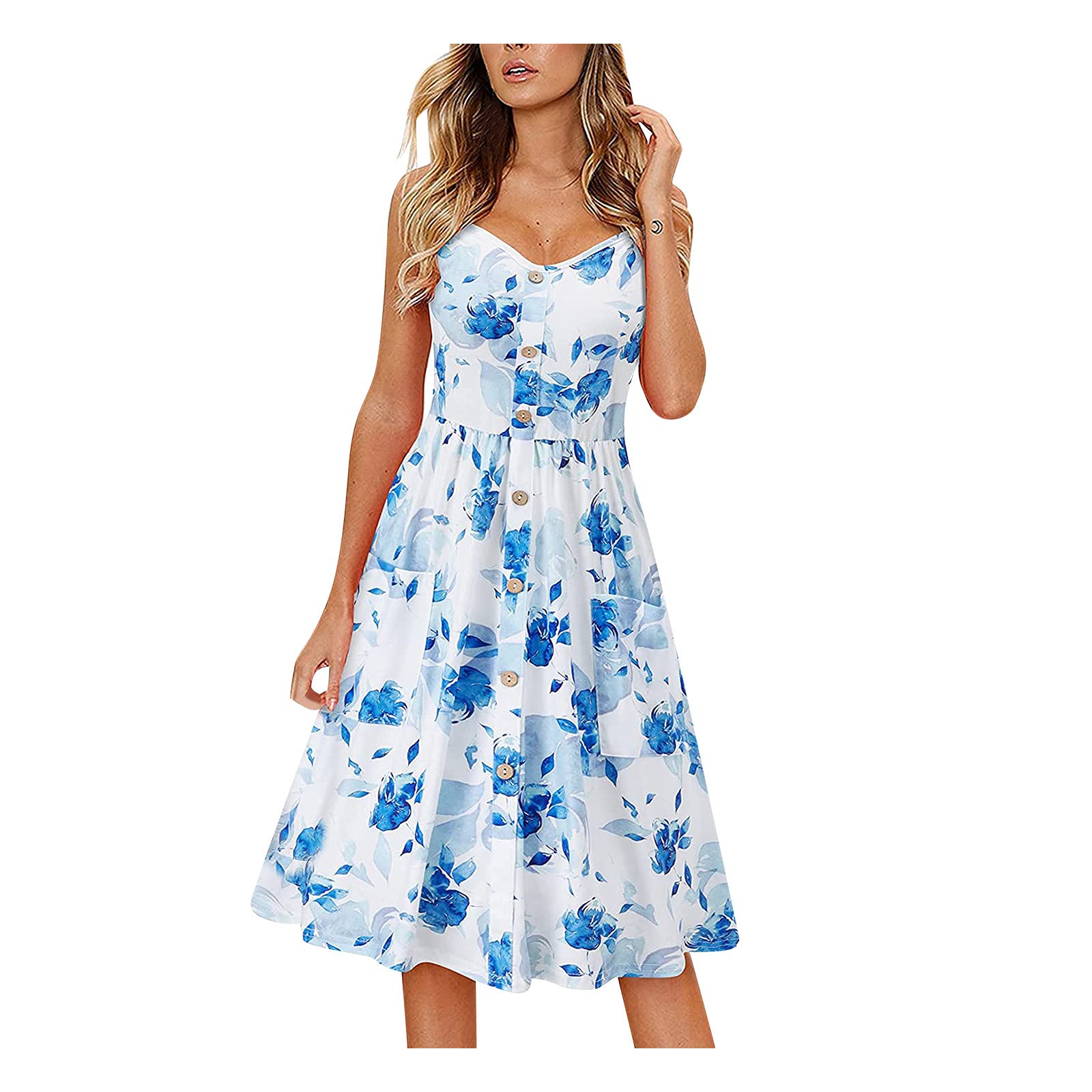 Women's Summer Dresses - Casual Sleeveless Short Boho Beach Dress with Pockets | Retro Party Outfit for Vacation, Date Night & Outdoor Events