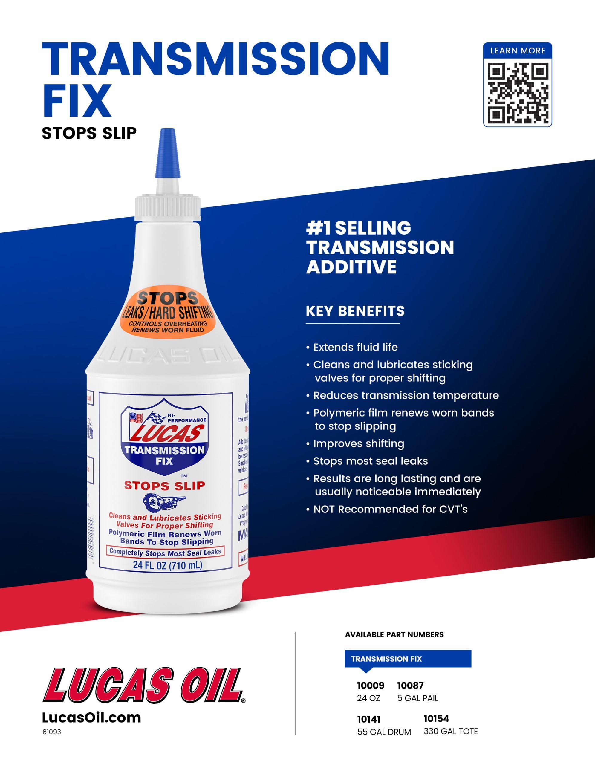 Lucas Oil 10009 Transmission Fix - 24 Ounce (Pack of 12) | Stops Slips, Leaks & Hard Shifting | For Cars, Trucks & SUVs | High-Performance Transmission Repair Solution