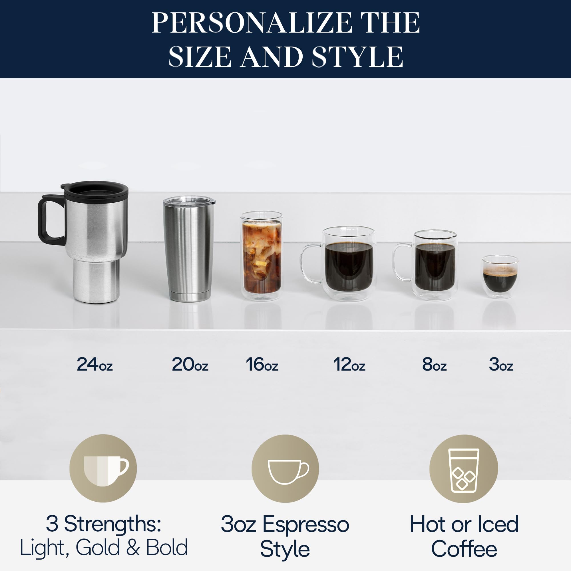De'Longhi TrueBrew Drip Coffee Maker with Built-in Grinder - Single Serve (8 oz to 24 oz) for Hot & Iced Coffee - Stainless Steel (CAM51025MB) - Perfect for Home, Office & Small Kitchens