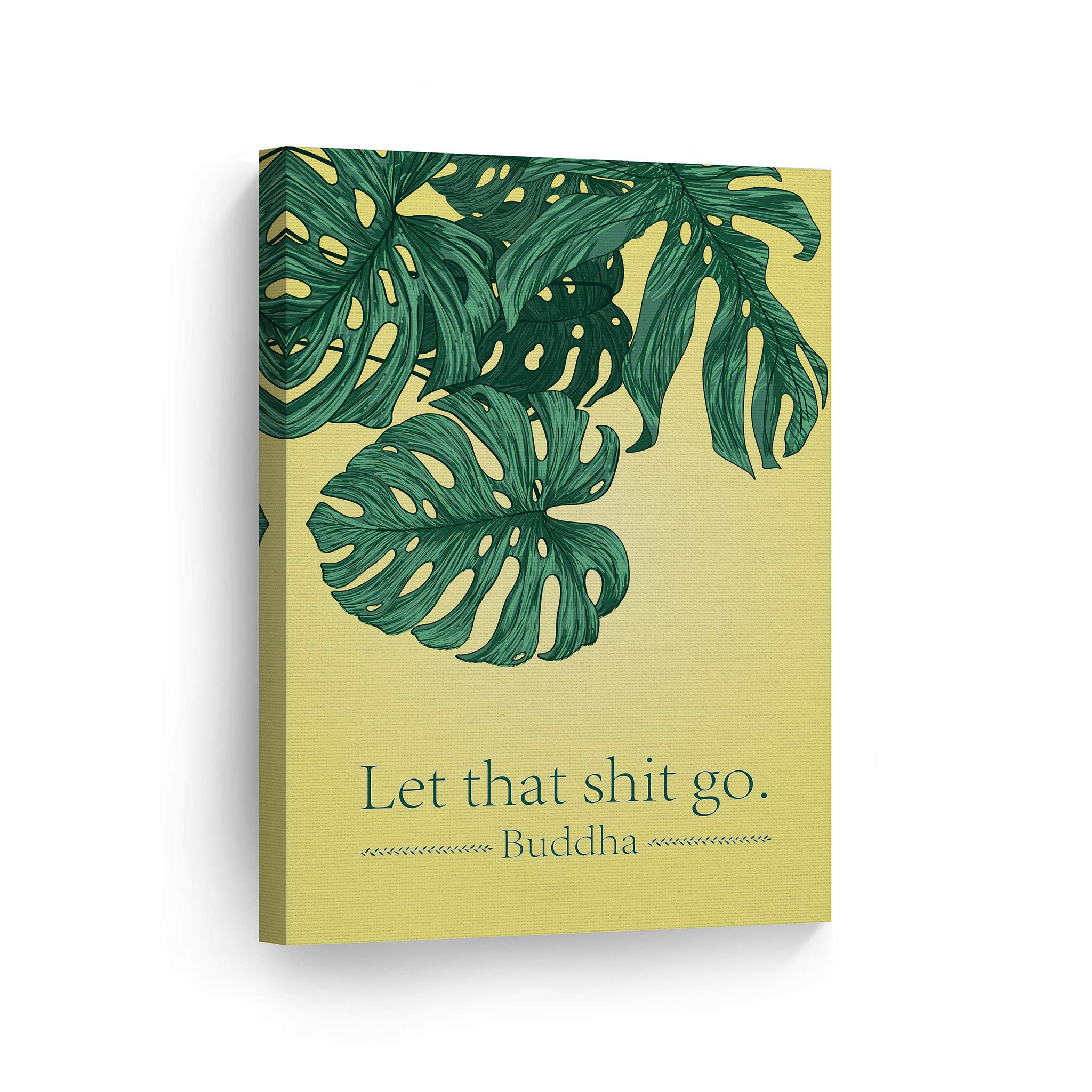 Funny Buddha Quote Canvas Print - 'Let That Shit Go' Bathroom Wall Art Decor | Ready to Hang 36x24 Inch Home Decoration | Made in USA | Perfect for Bathroom, Meditation Room & Stress Relief Spaces